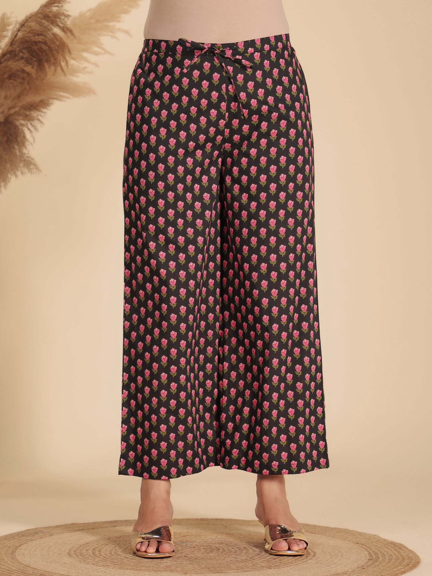 Soft Cotton Floral Black Palazzo