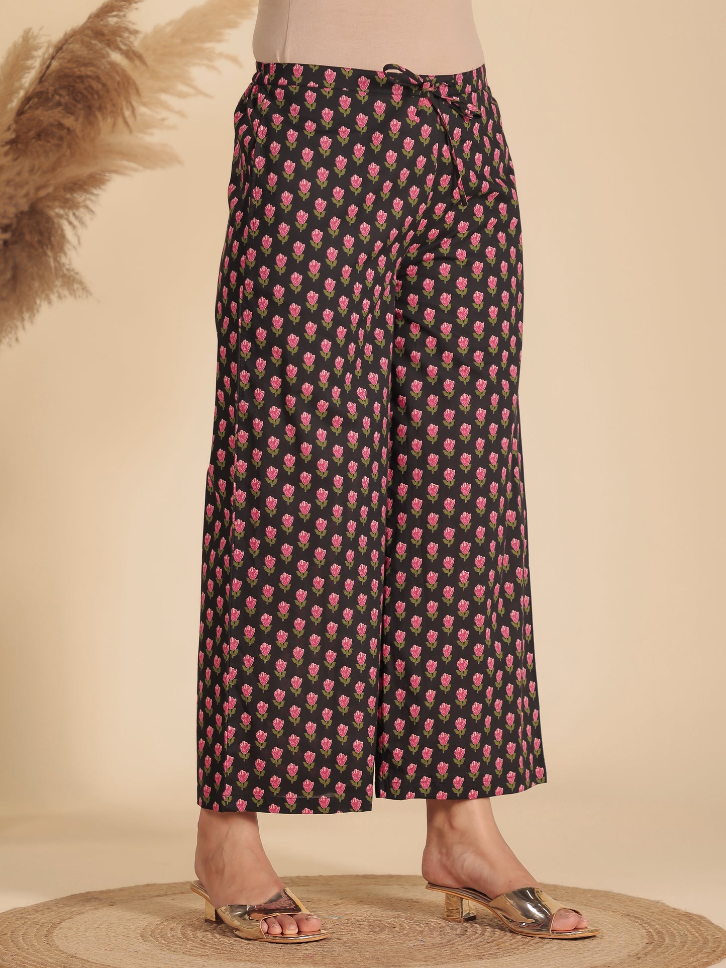 Soft Cotton Floral Black Palazzo