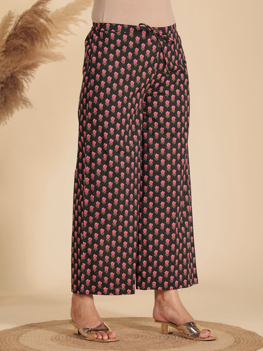 Soft Cotton Floral Black Palazzo
