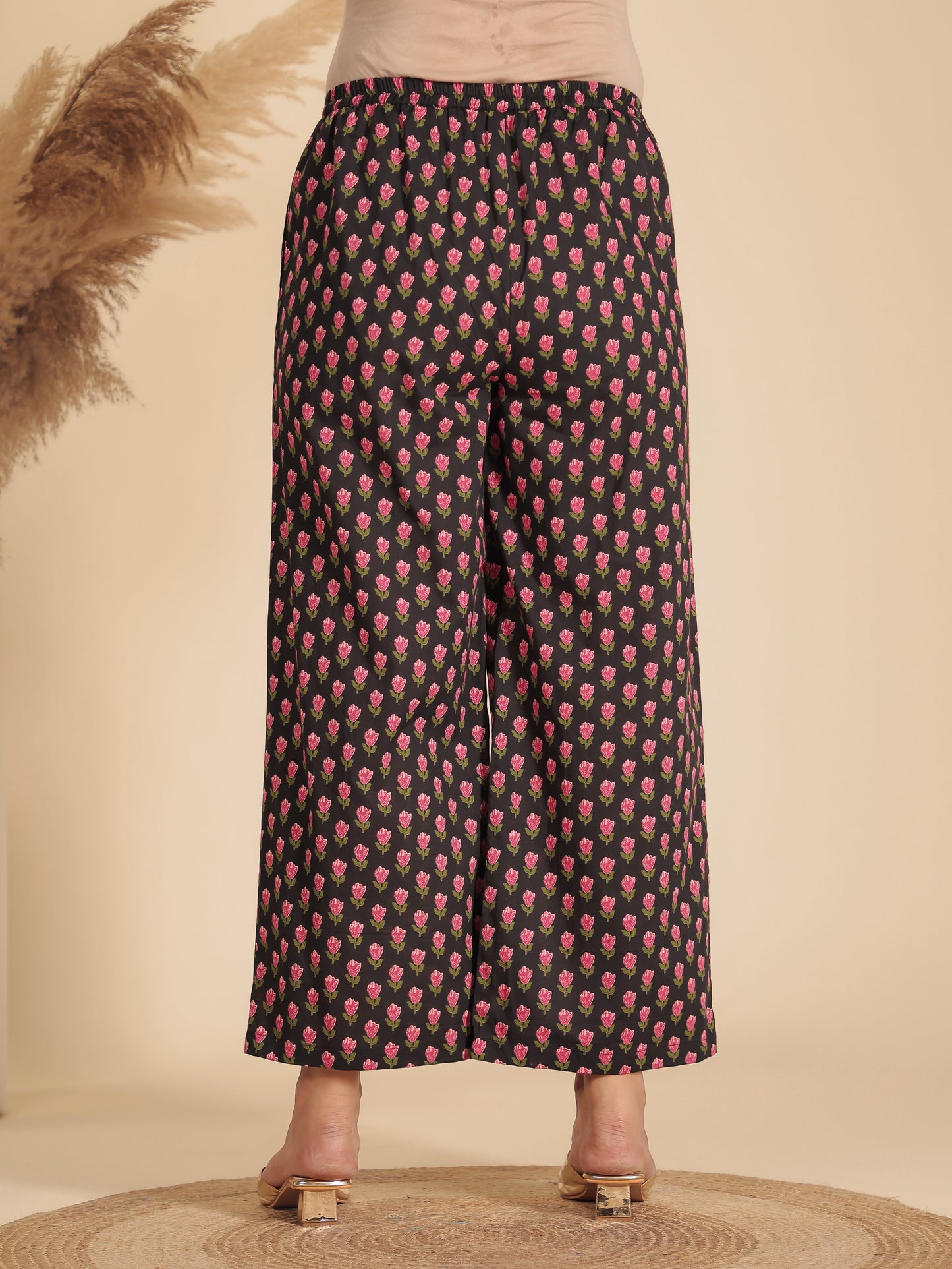 Soft Cotton Floral Black Palazzo