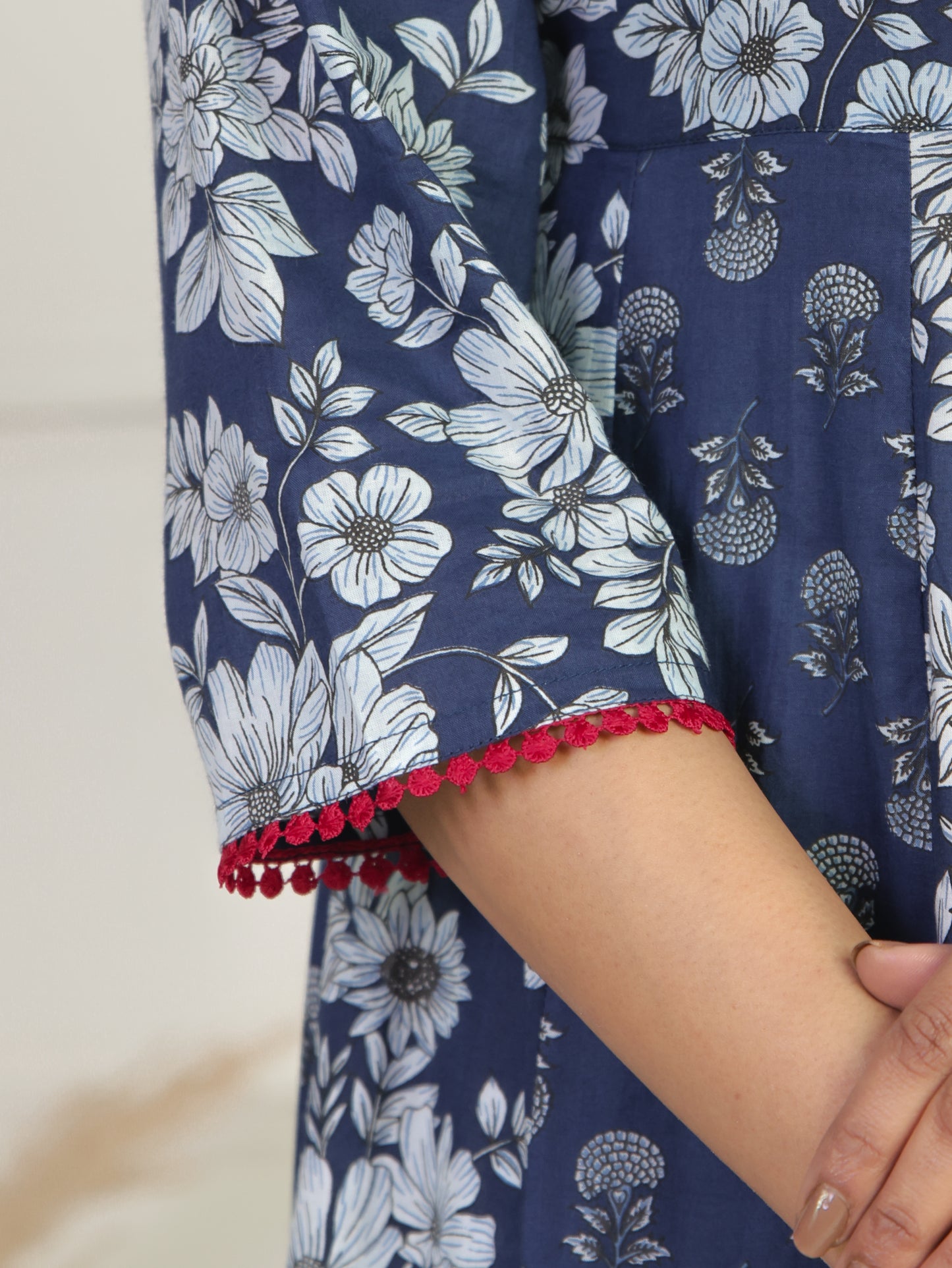 Soft Cotton Floral Anarkali Blue Dress