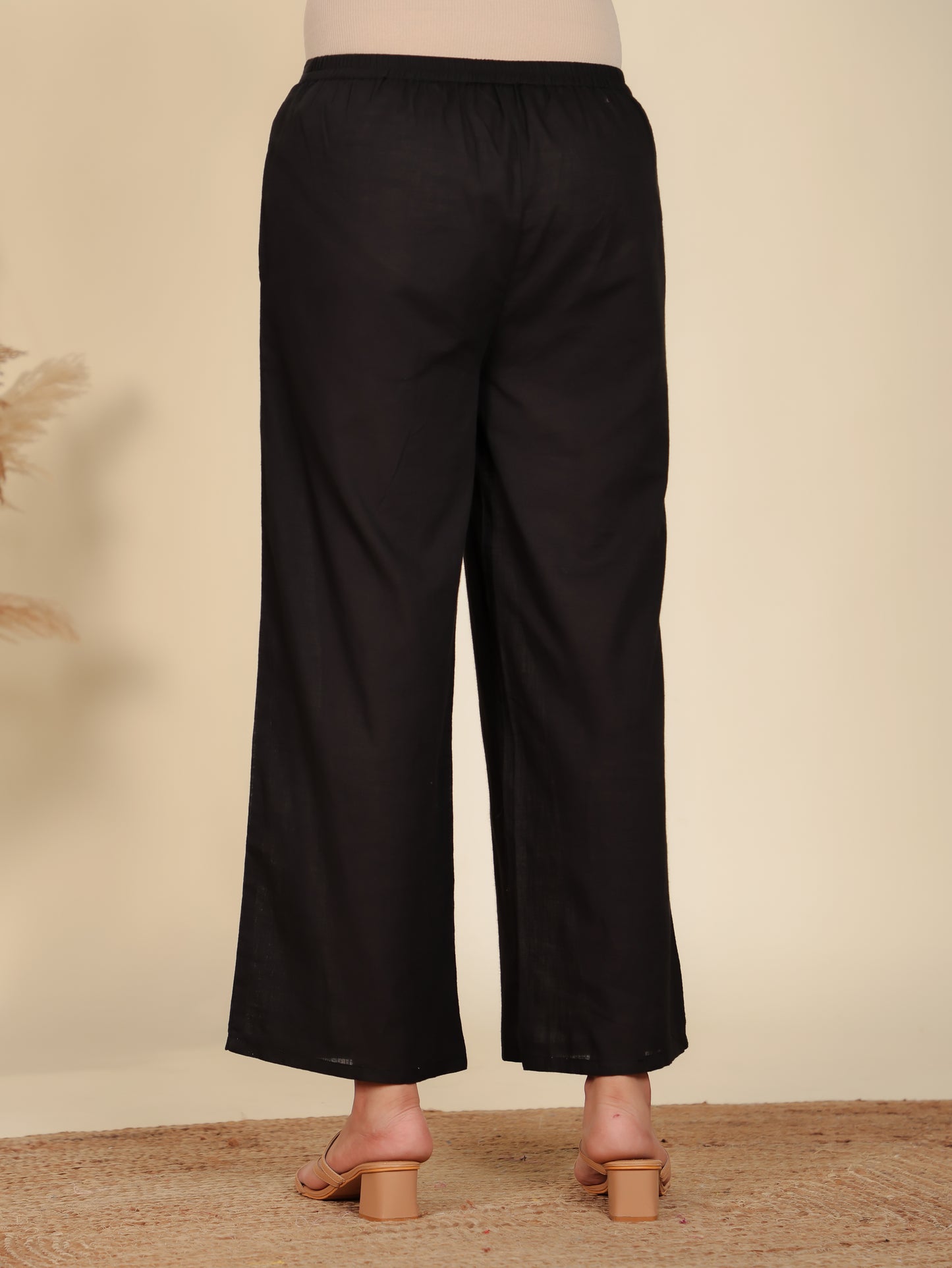 Linen Cotton Solid Black Palazzo