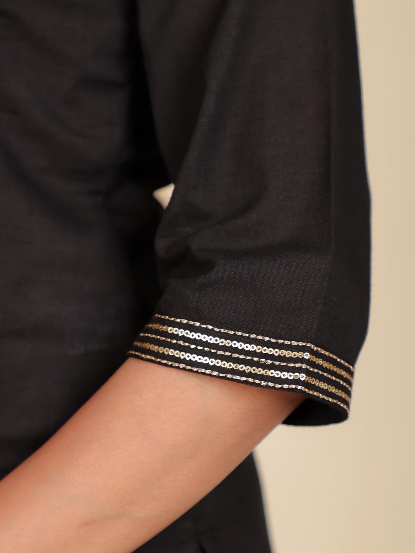 Linen Cotton Solid Straight Black Kurta