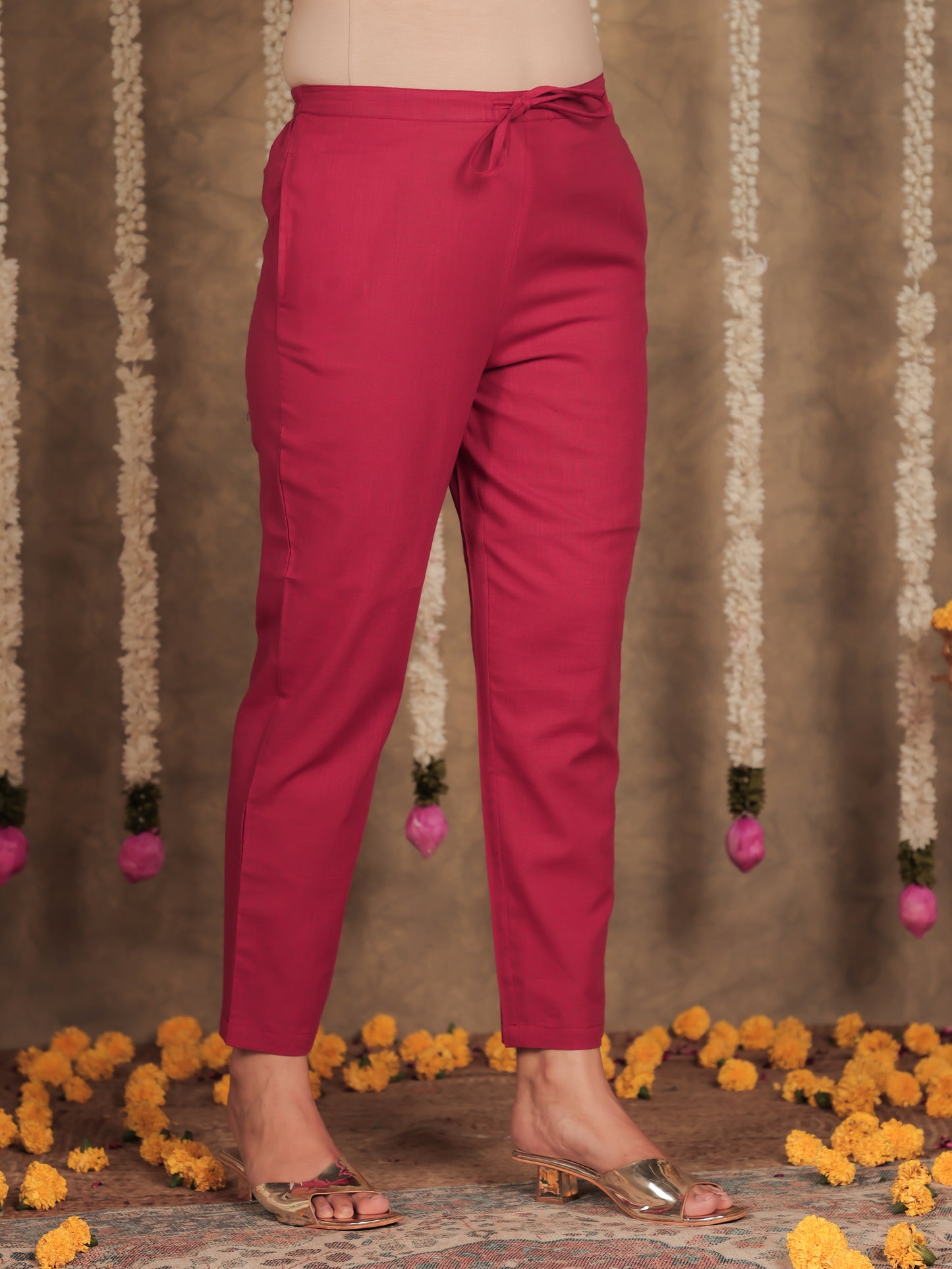 Linen Cotton Solid Straight Maroon Kurta