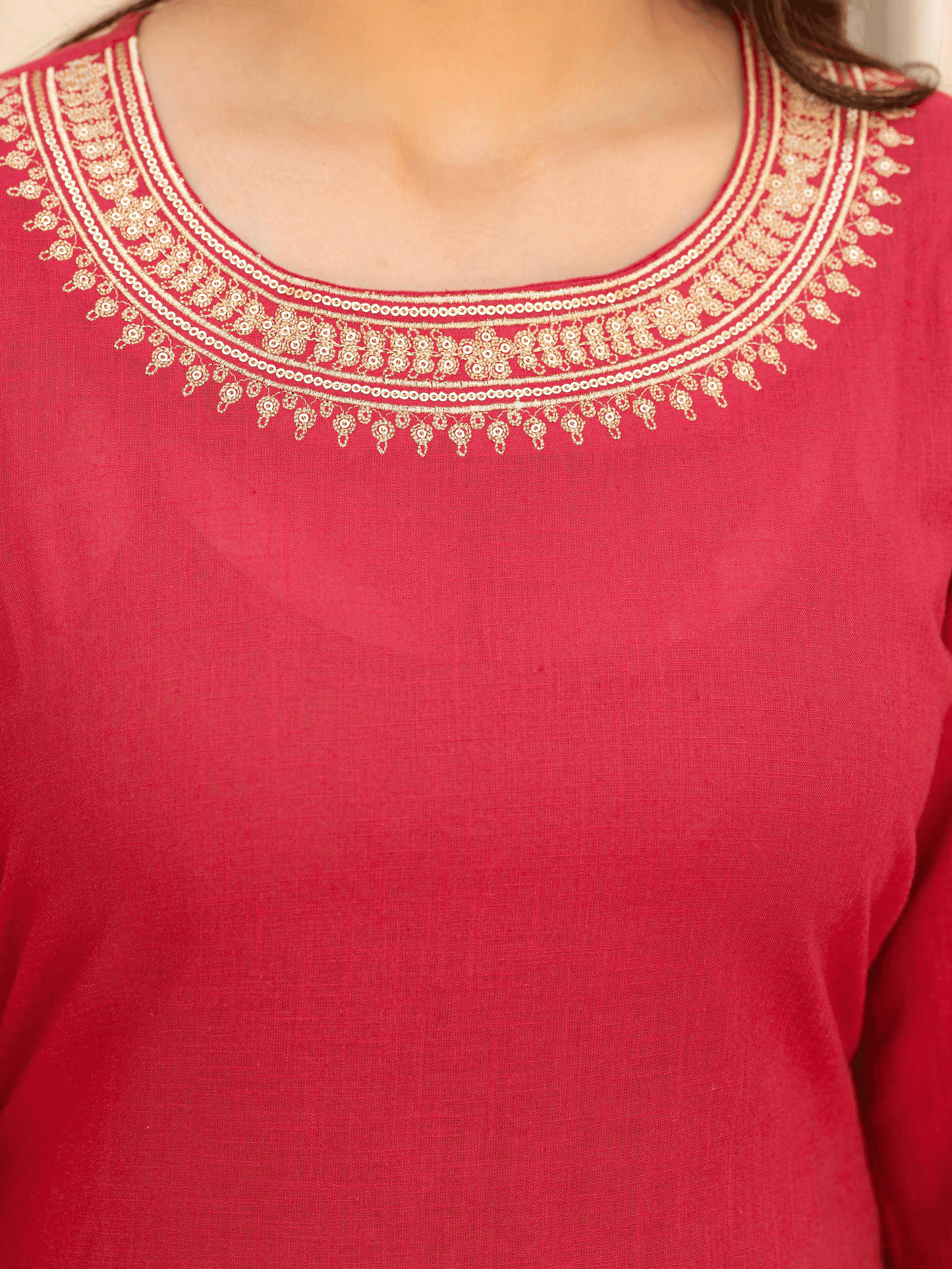 Linen Cotton Solid Straight Maroon Kurta
