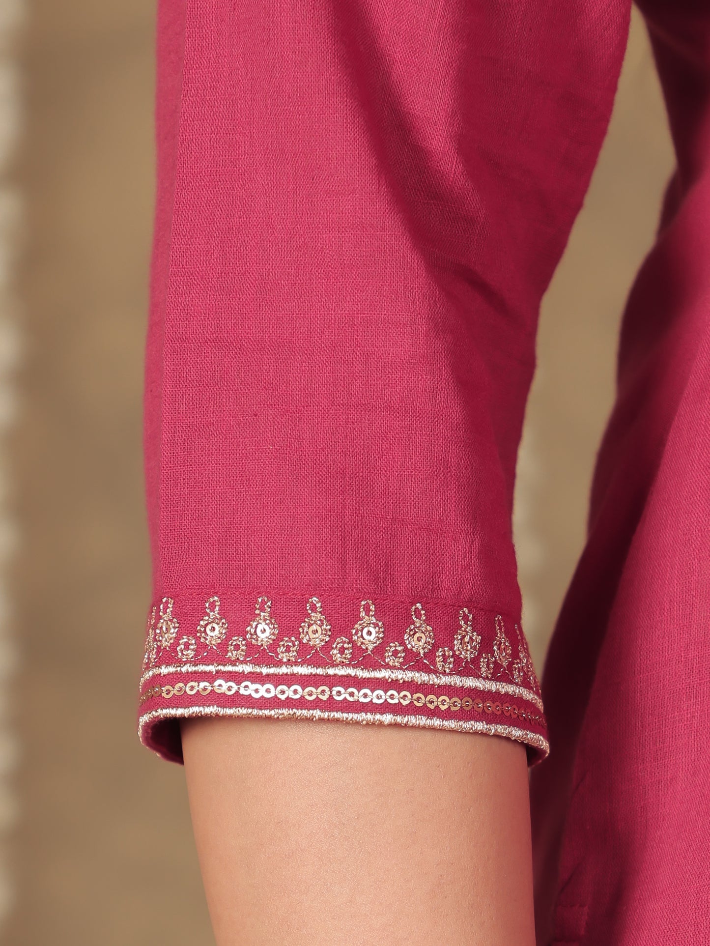 Linen Cotton Solid Straight Maroon Kurta