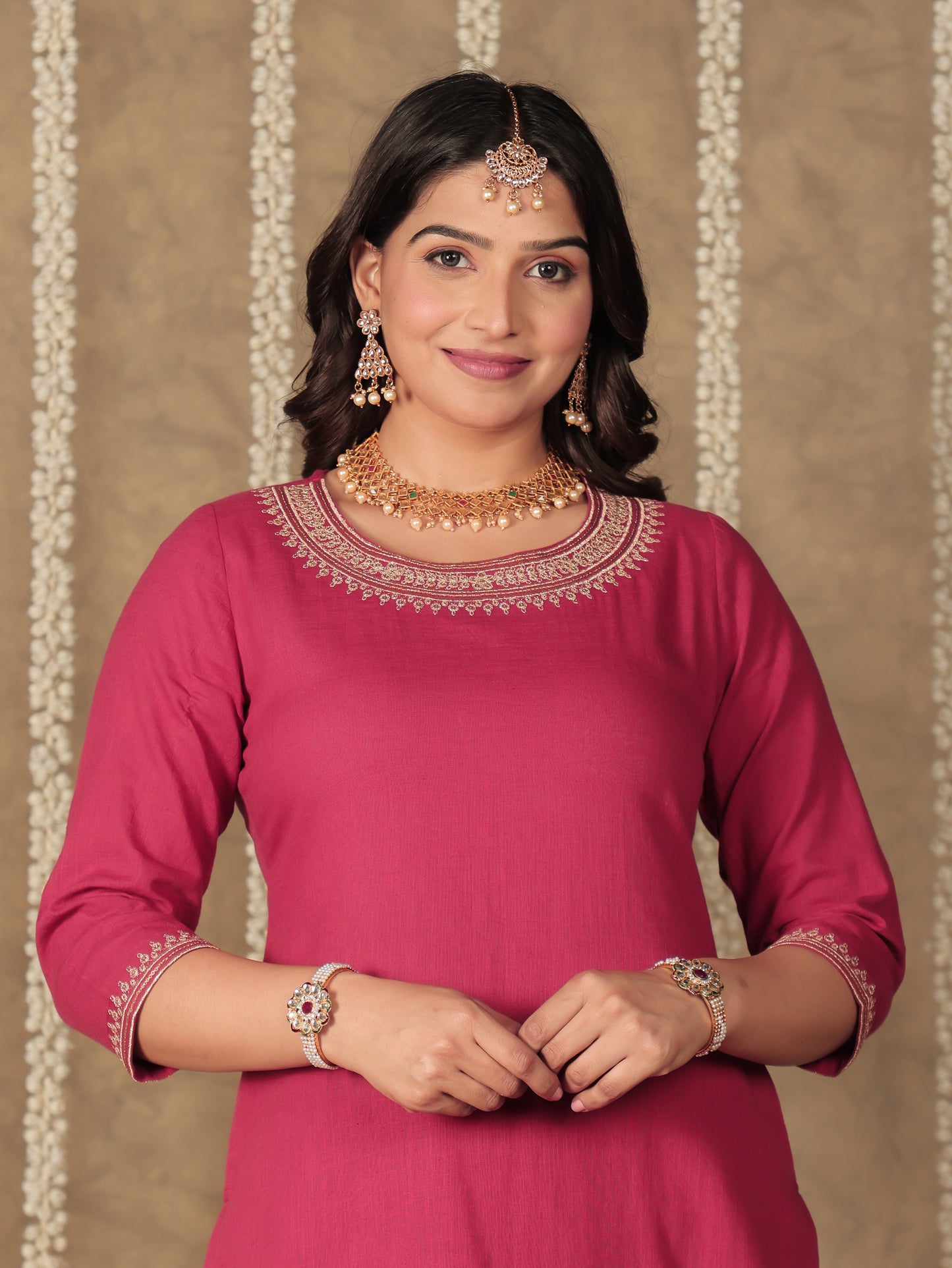 Linen Cotton Solid Straight Maroon Kurta