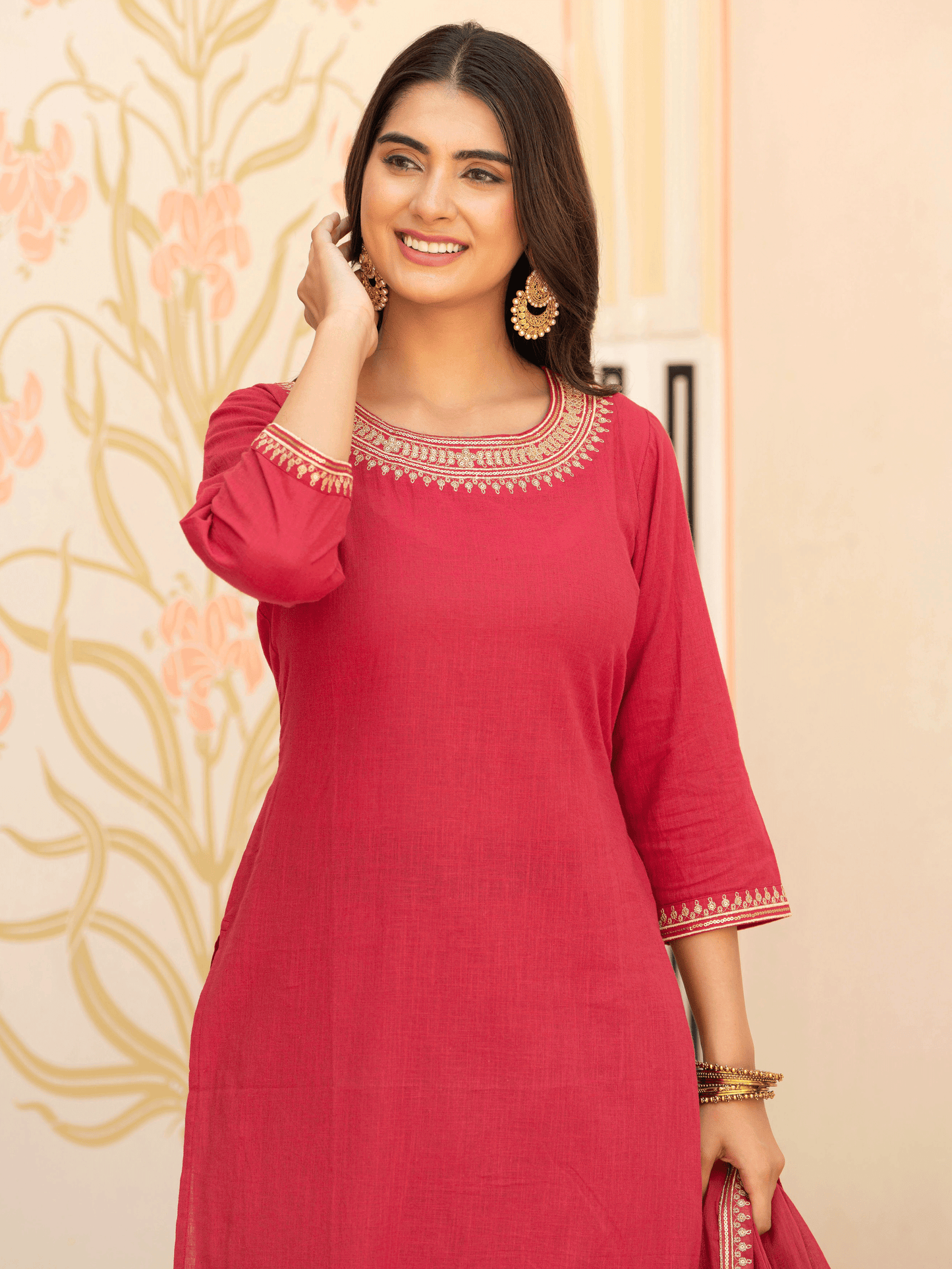 Linen Cotton Solid Straight Maroon Kurta