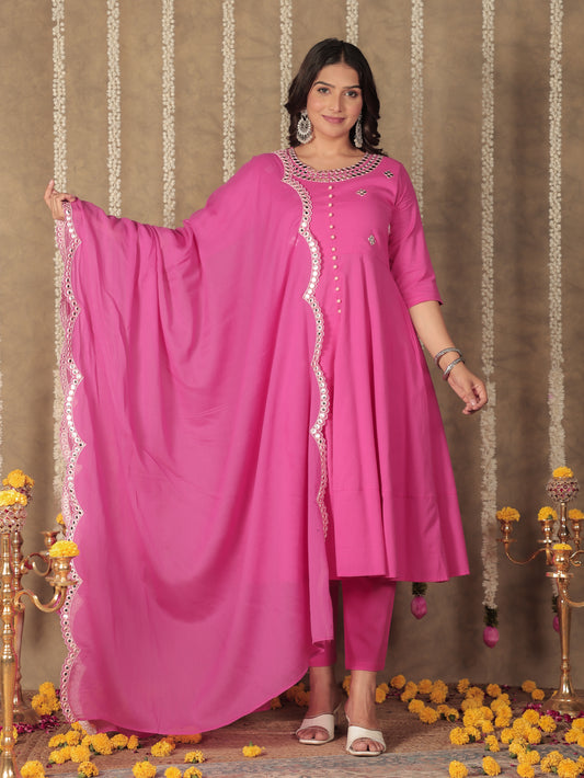 Embroidered Voile Cotton Solid Pink Dupatta