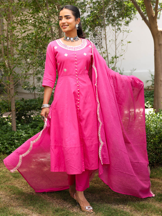 Embroidered Voile Cotton Solid Pink Dupatta