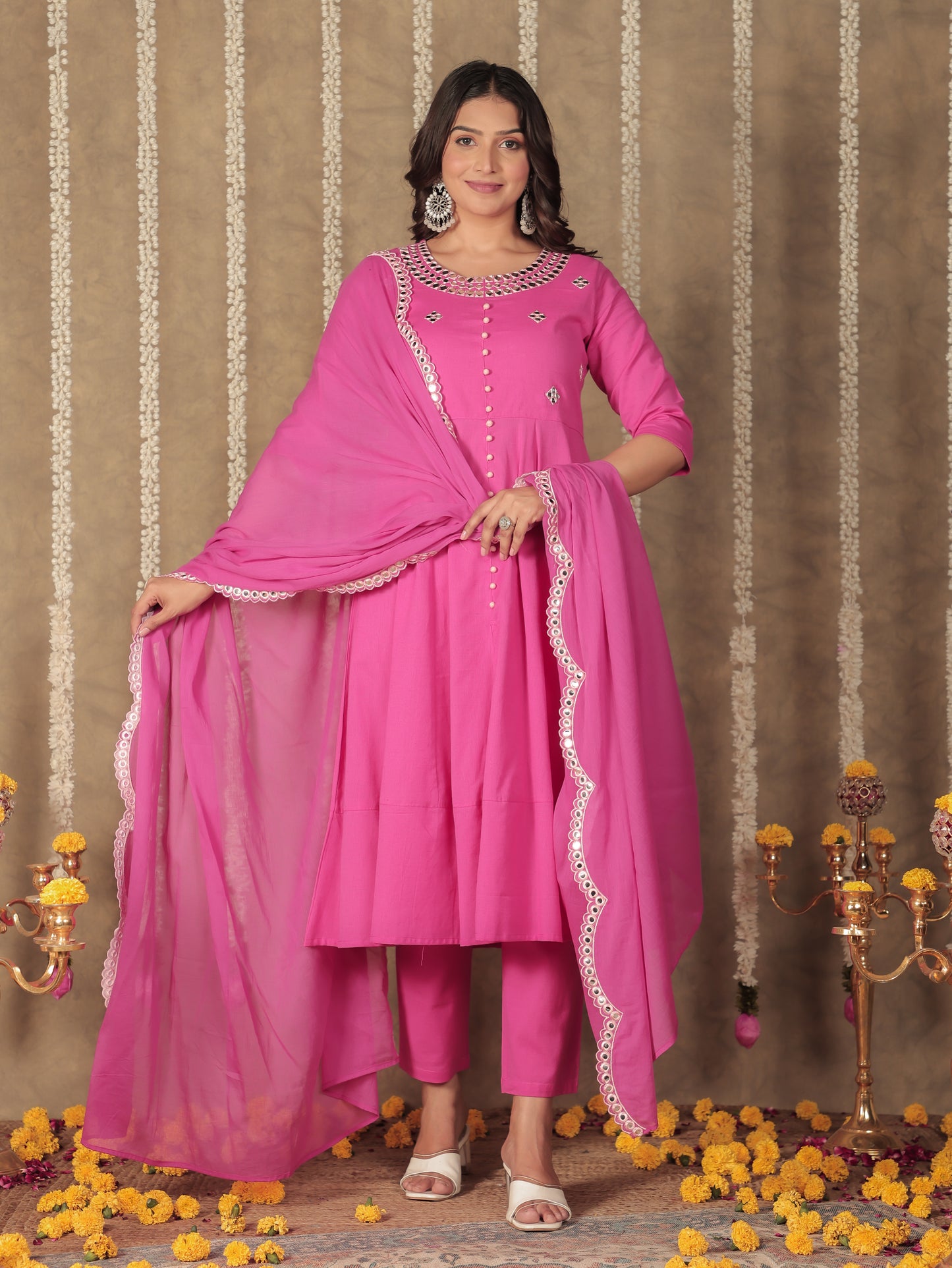 Embroidered Voile Cotton Solid Pink Dupatta