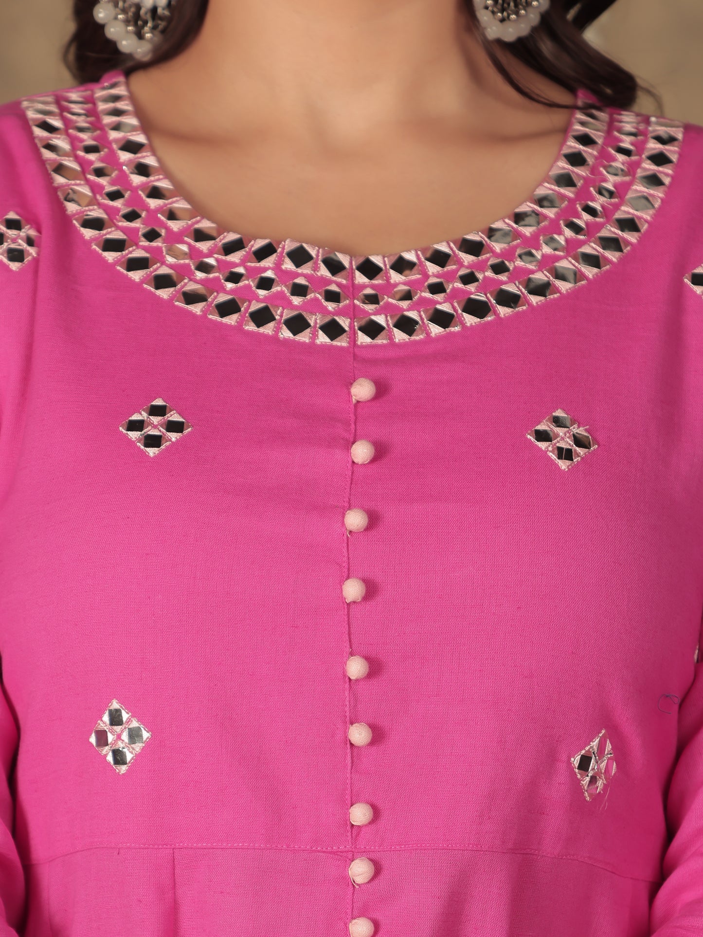 Linen Cotton Solid Anarkali Pink Kurta