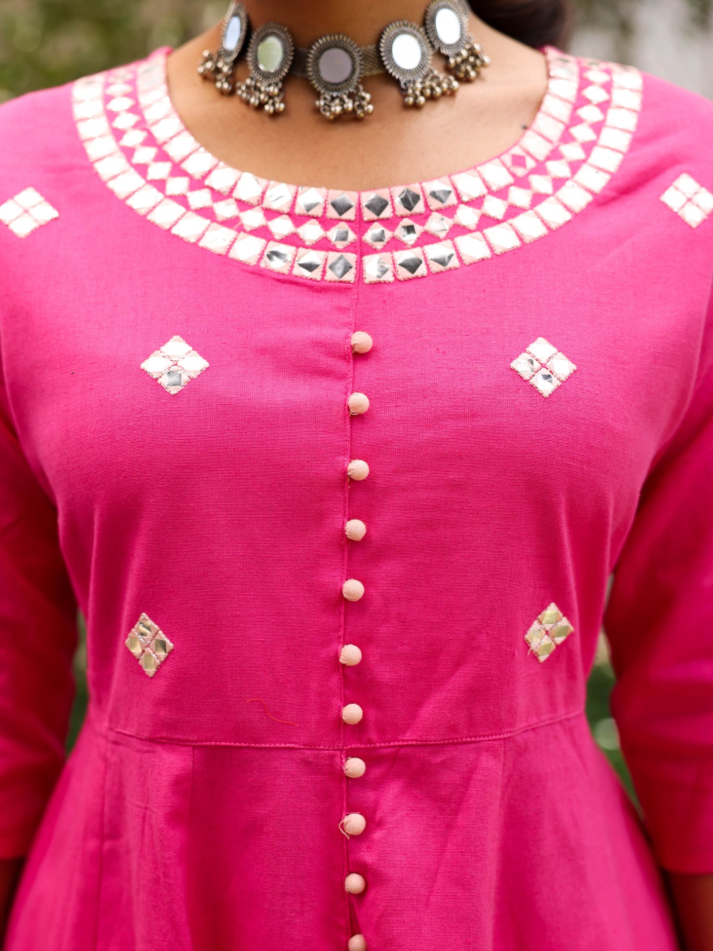 Linen Cotton Solid Anarkali Pink Kurta