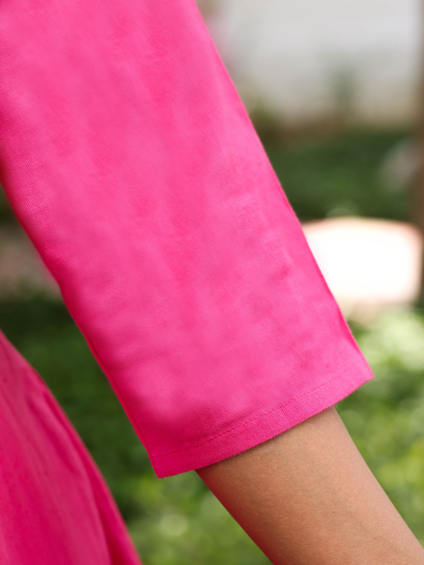 Linen Cotton Solid Anarkali Pink Kurta