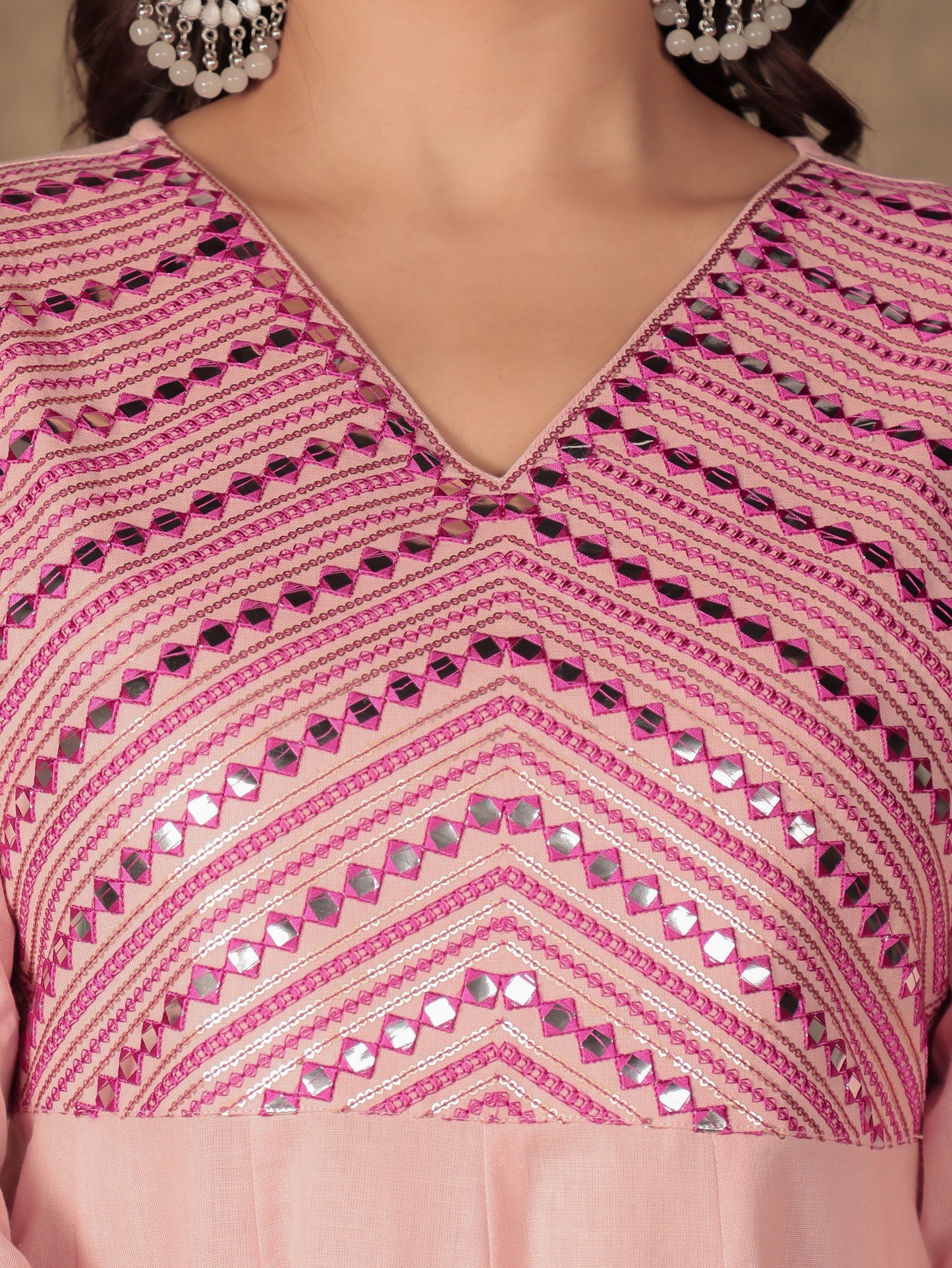 Embroidered Soft Cotton Solid Anarkali Pink Kurta