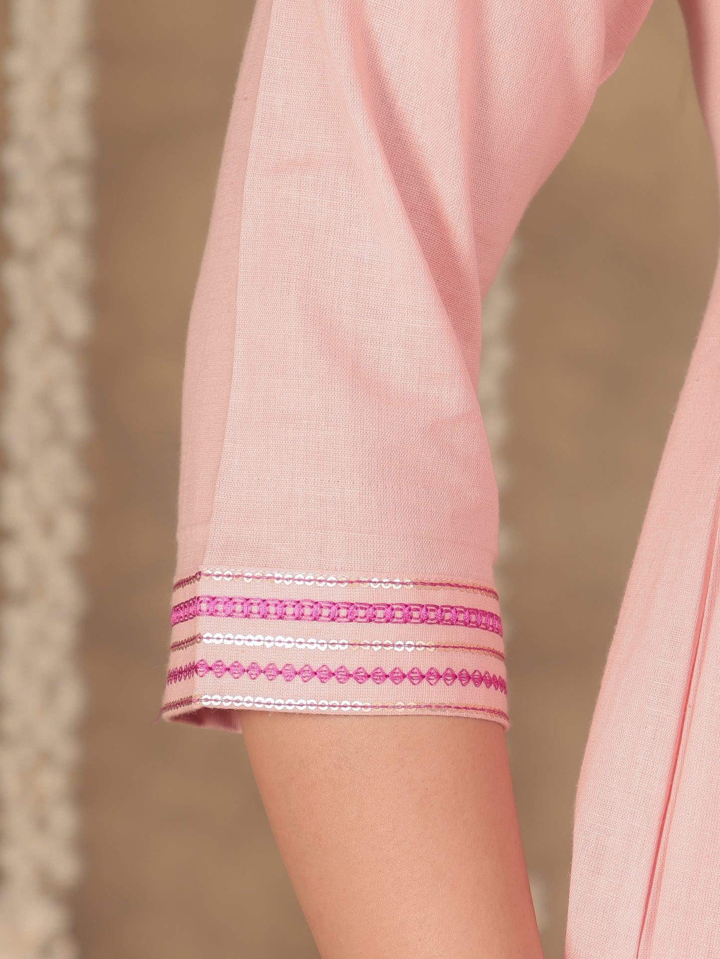 Embroidered Soft Cotton Solid Anarkali Pink Kurta