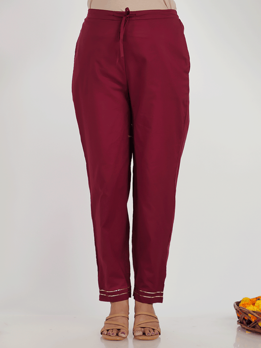 Soft Cotton Solid Maroon Tapered Trousers