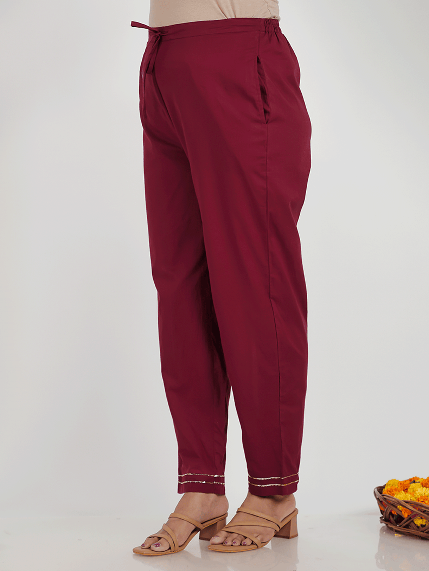 Soft Cotton Solid Maroon Tapered Trousers