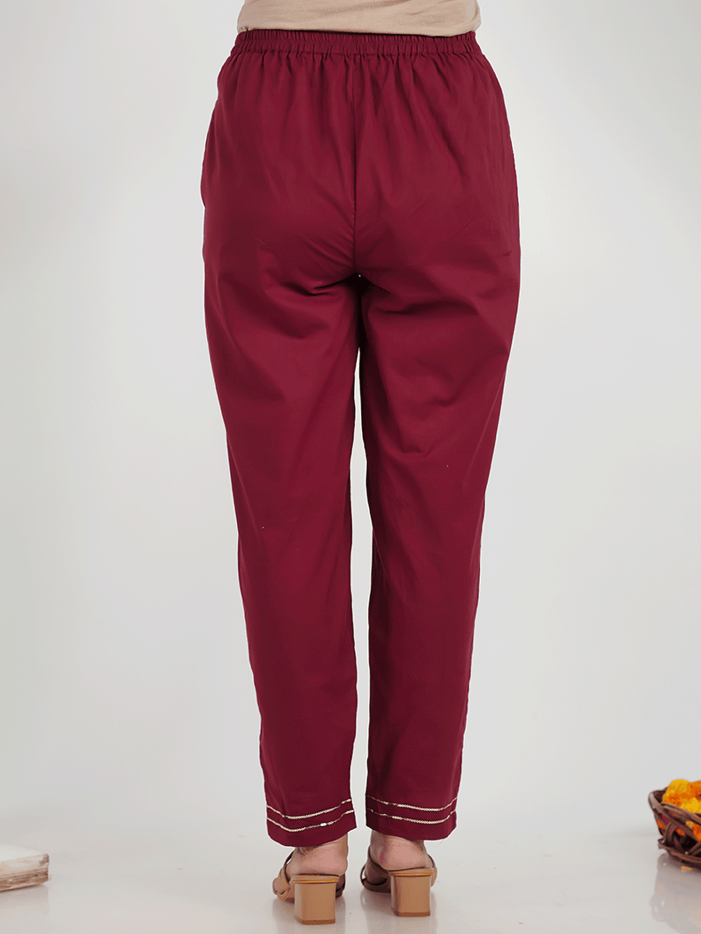 Soft Cotton Solid Maroon Tapered Trousers