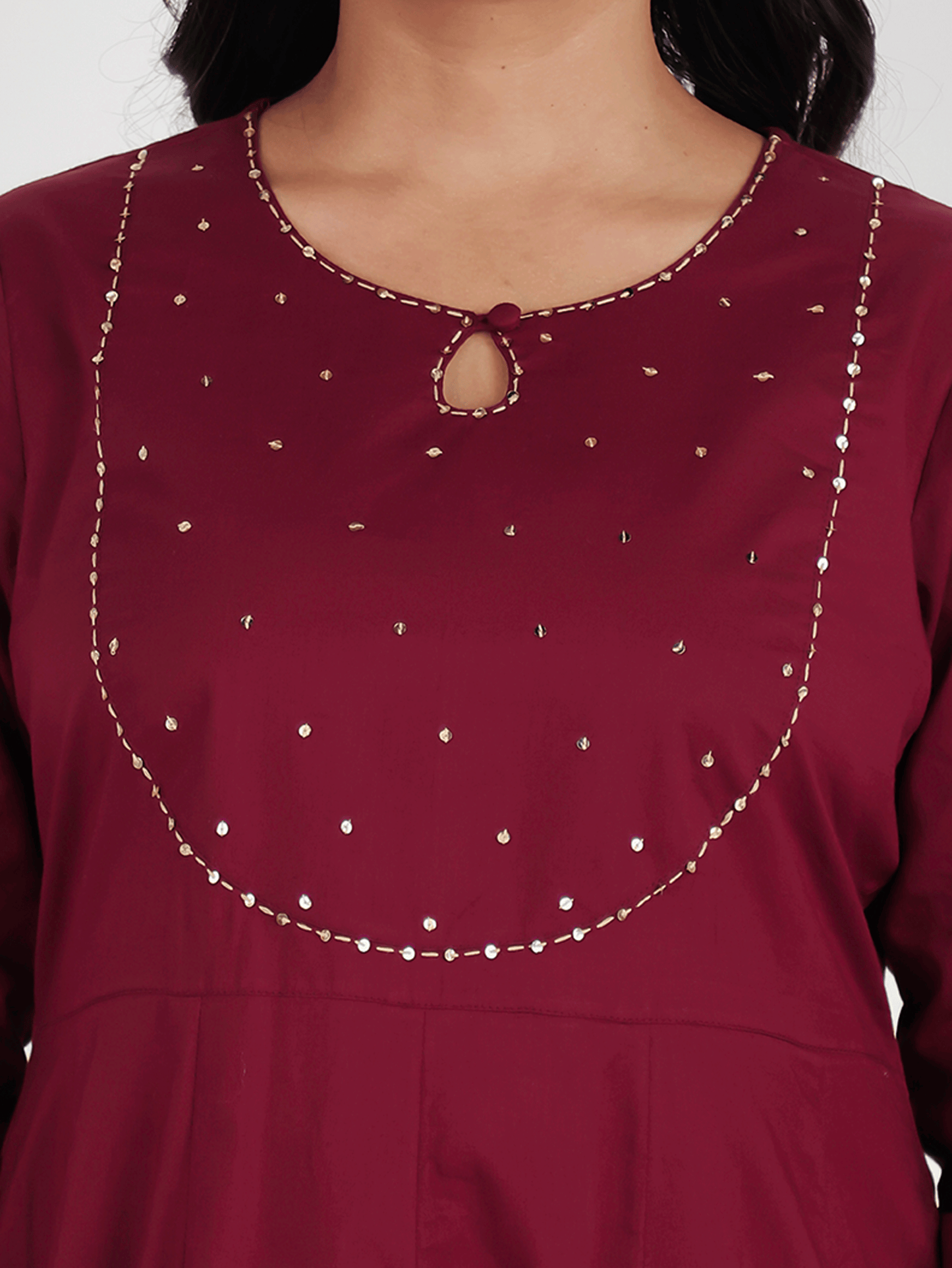 Embroidered Soft Cotton Solid Anarkali Maroon Kurta
