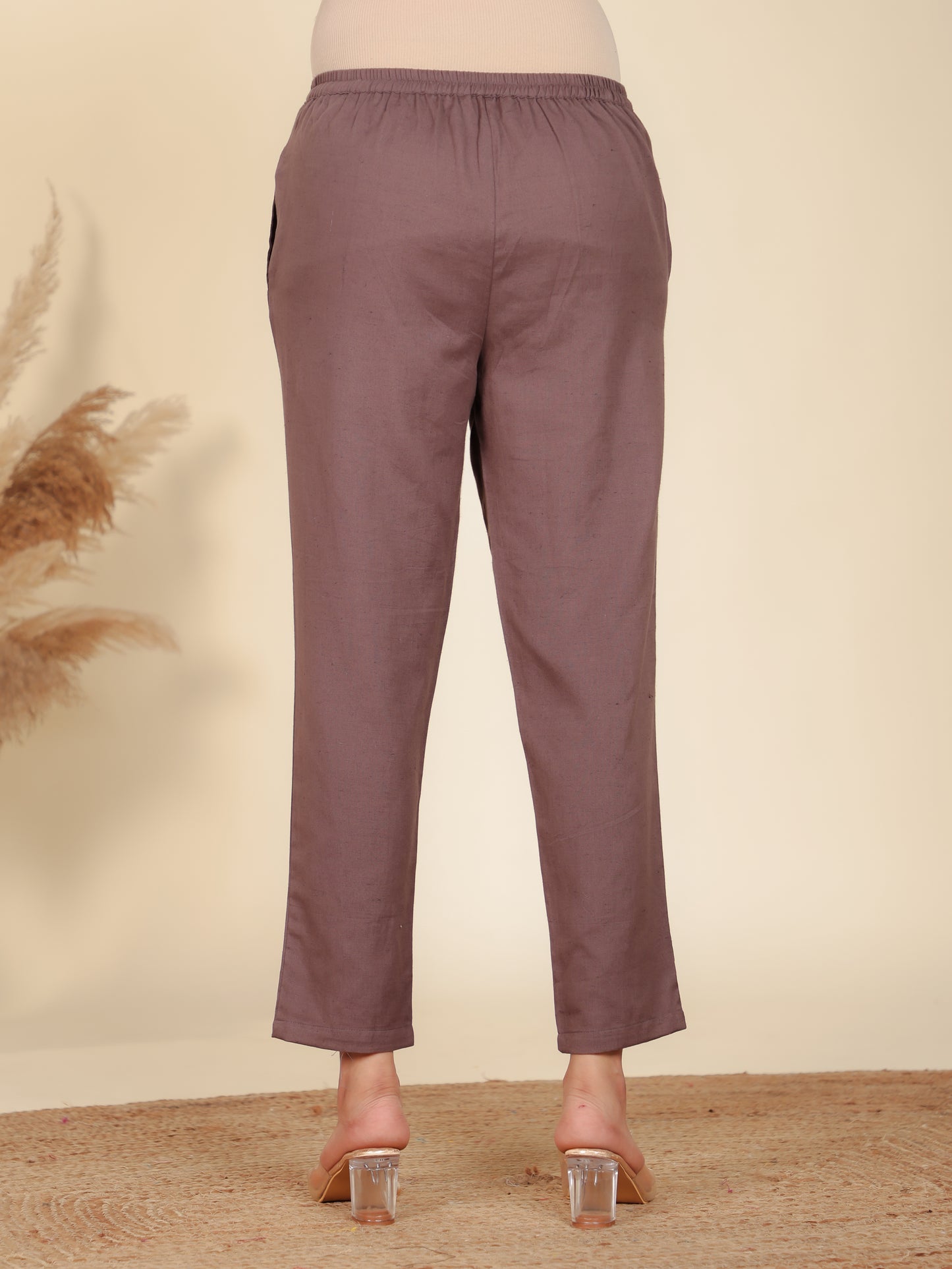 Soft Cotton Solid Brown Tapered Trousers
