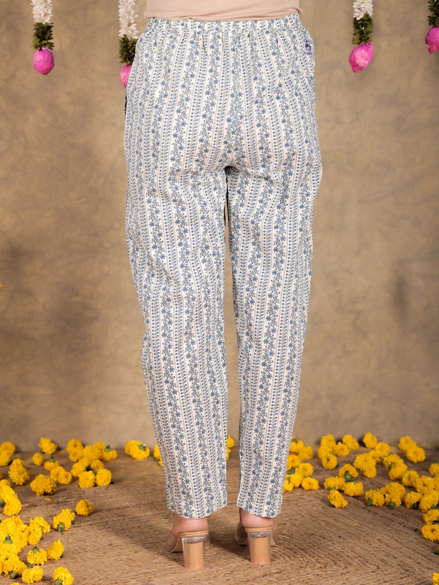 Soft Cotton Striped Off White Tapered Trousers