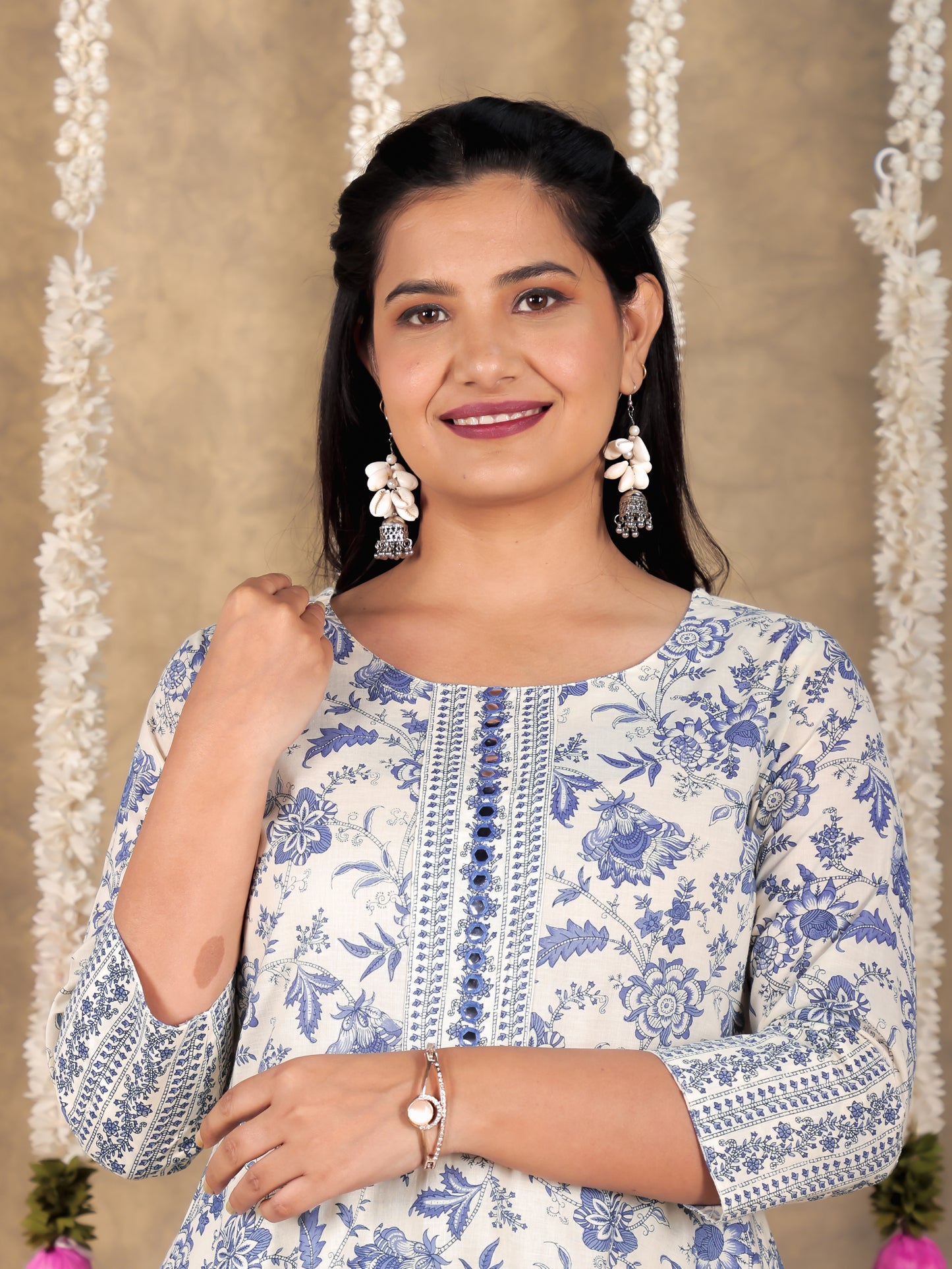 Embroidered Soft Cotton Floral Anarkali Off White Dress
