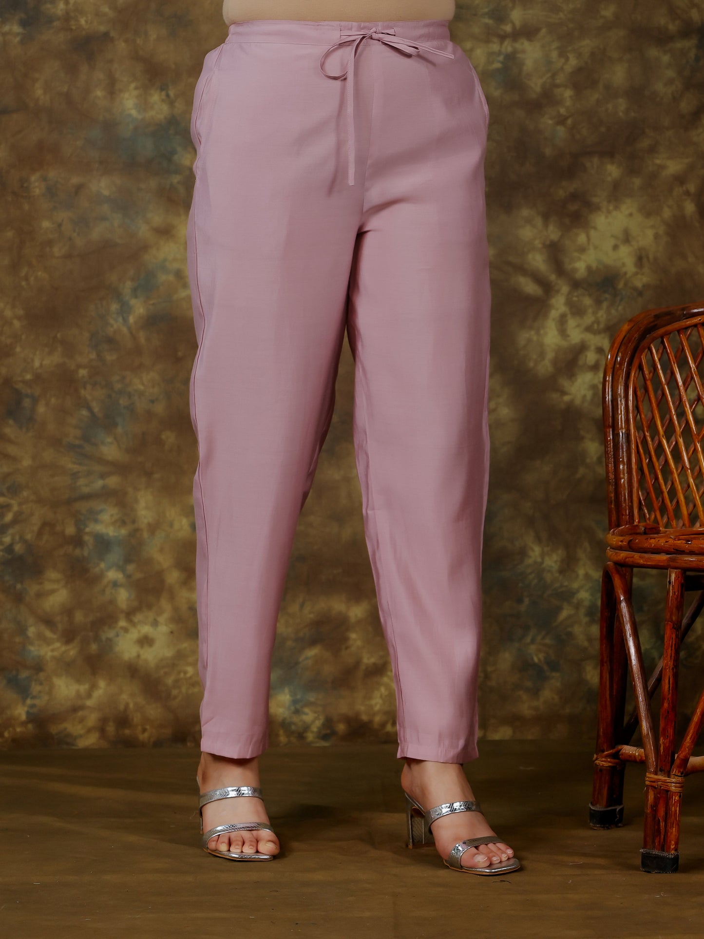 Blended Silk Solid Pink Tapered Trousers