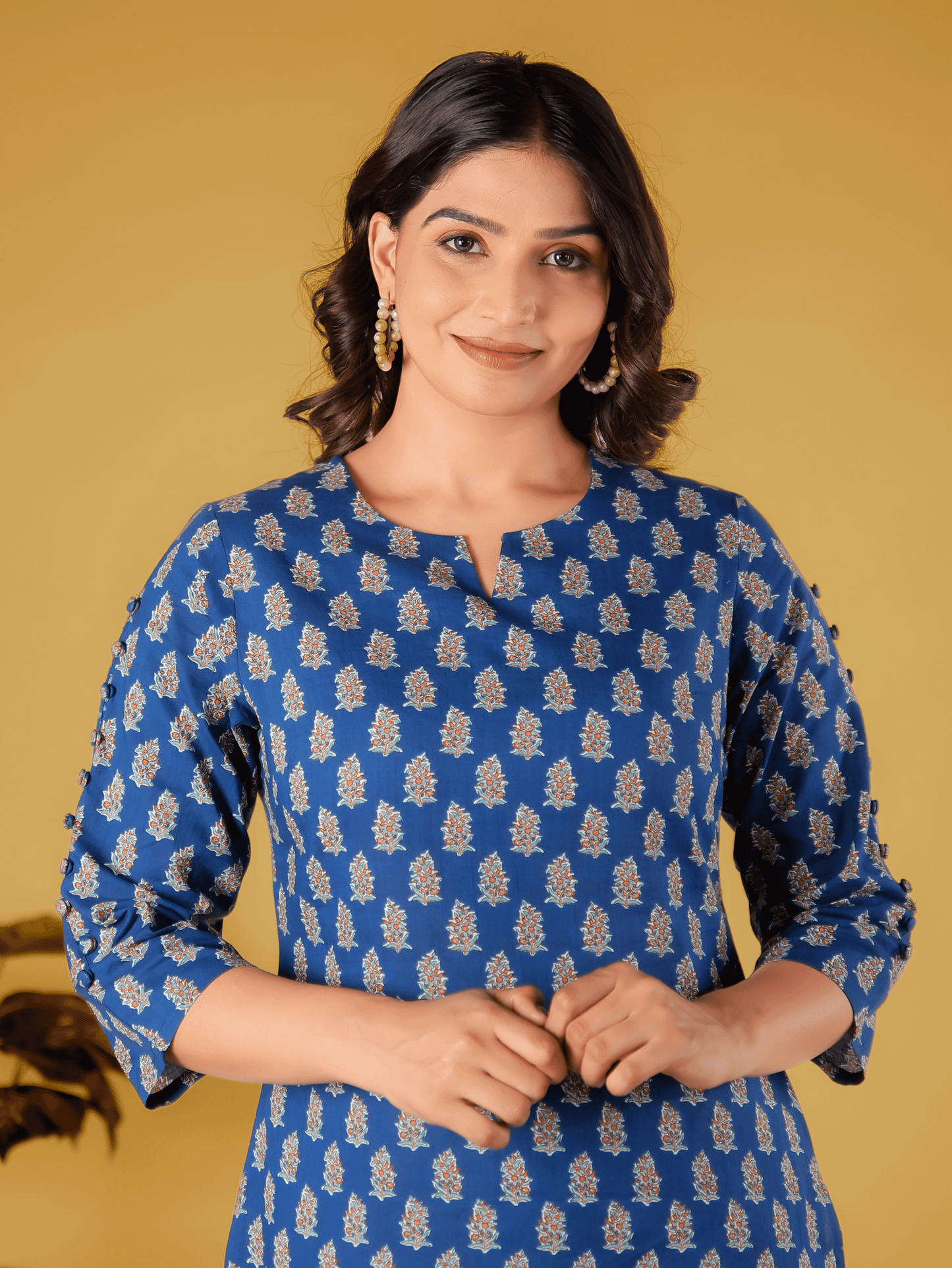 Soft Cotton Floral Straight Blue Kurti