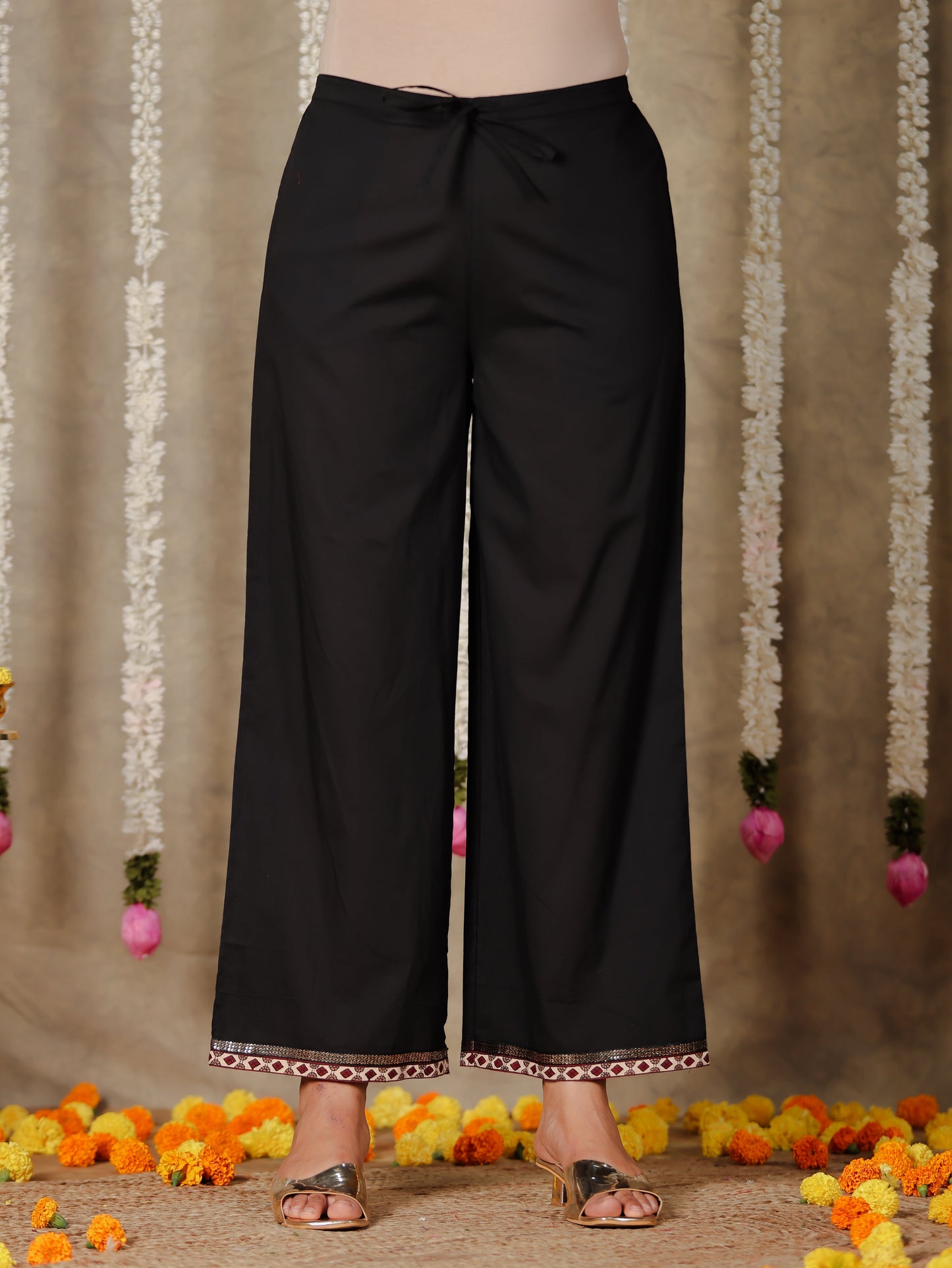 Soft Cotton Solid Black Palazzo