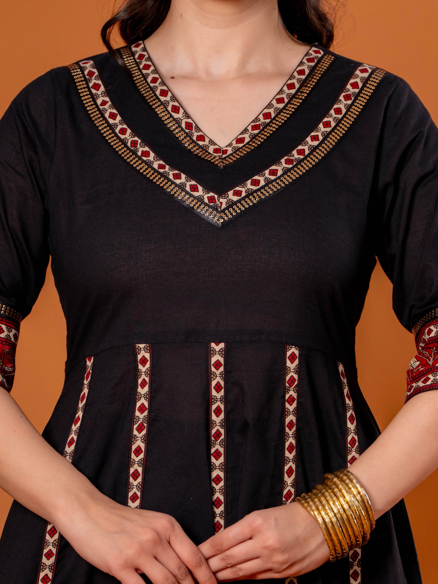 Embroidered Soft Cotton Solid Anarkali Black Kurta