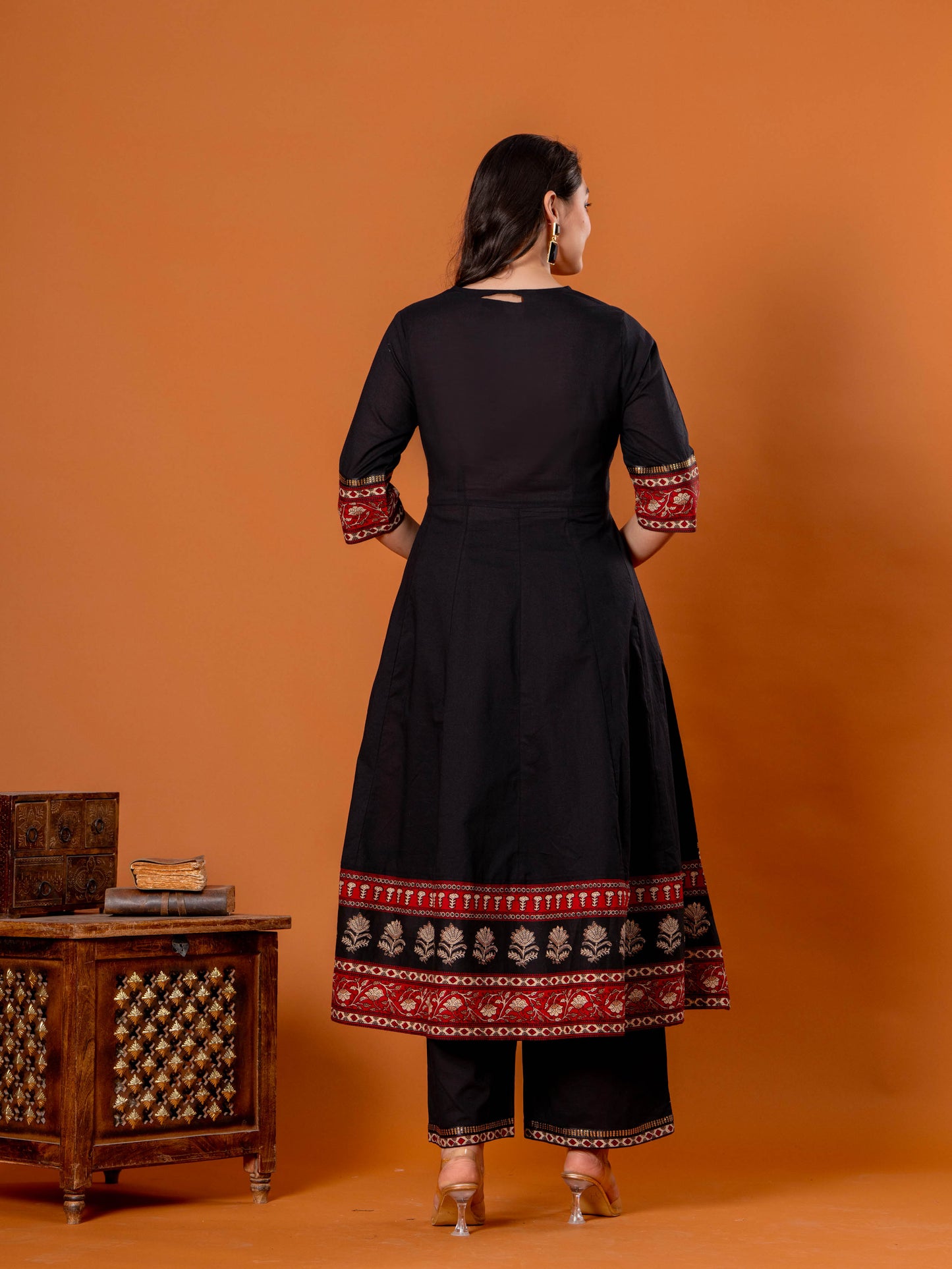 Embroidered Soft Cotton Solid Anarkali Black Kurta