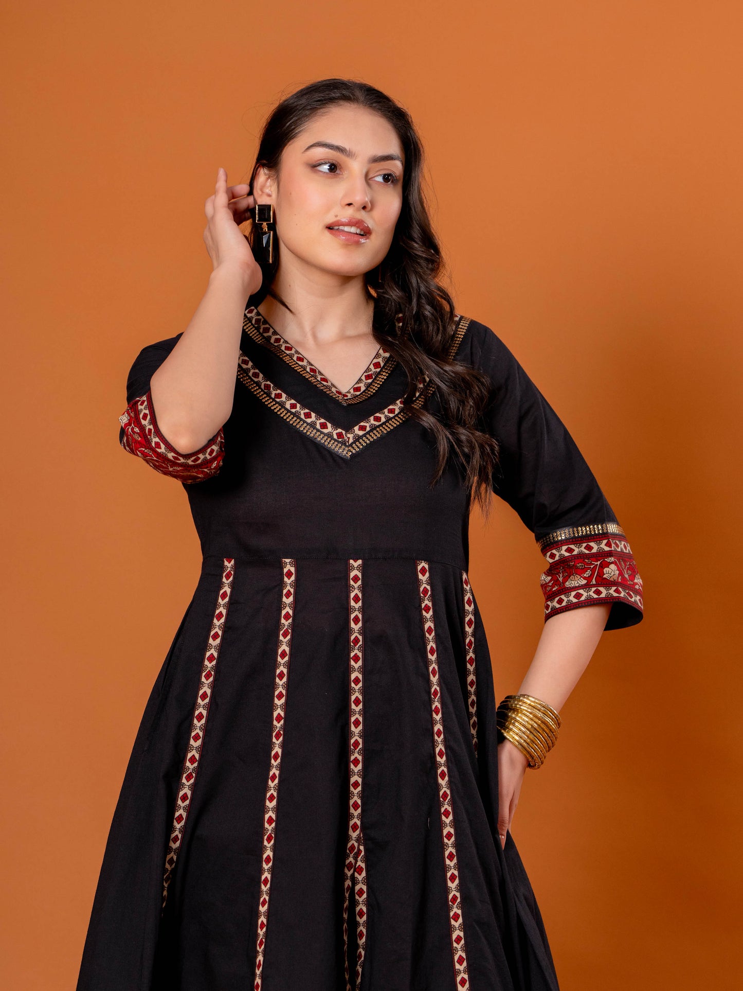 Embroidered Soft Cotton Solid Anarkali Black Kurta