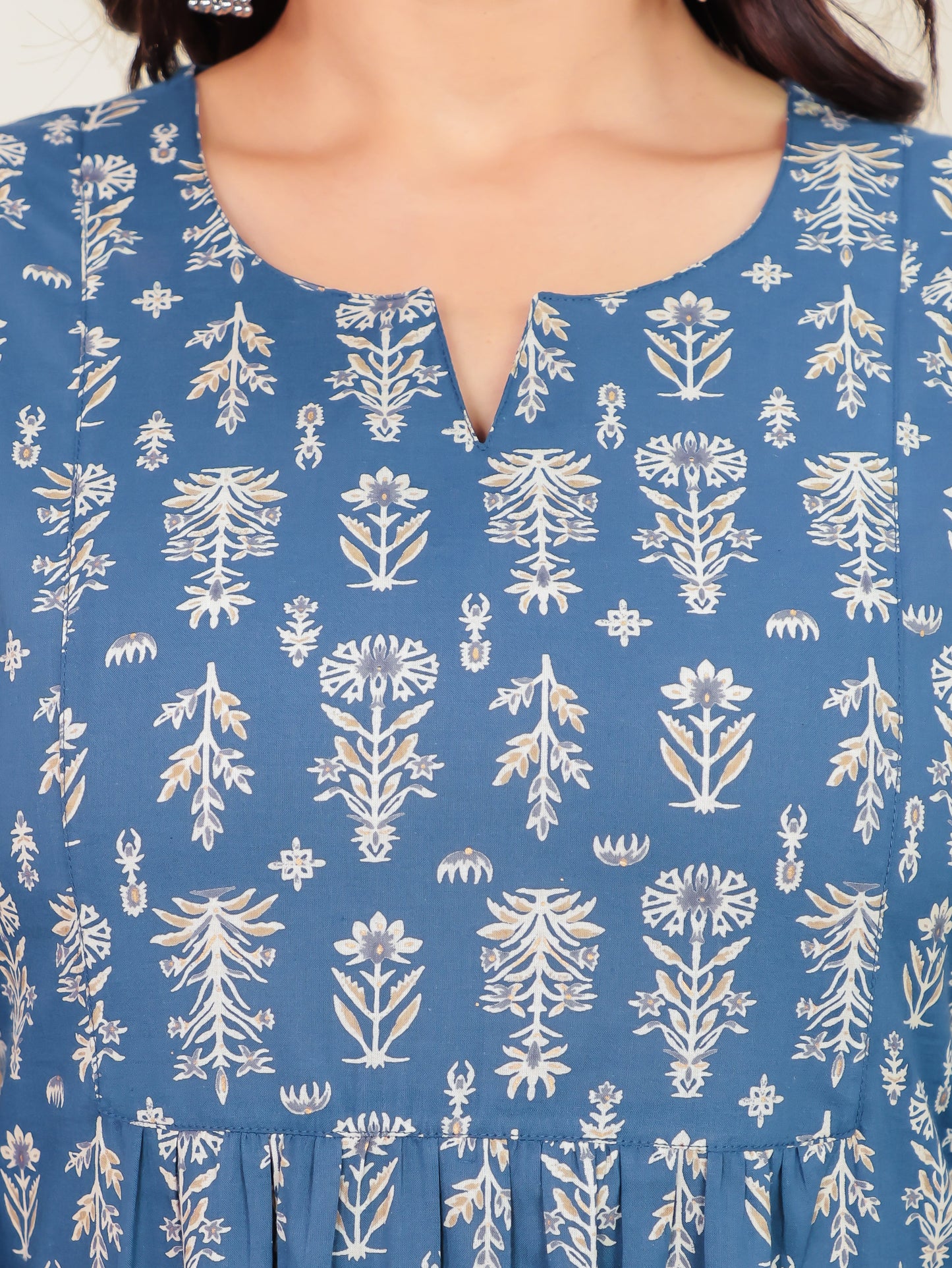 Soft Cotton Floral Straight Blue Kurti