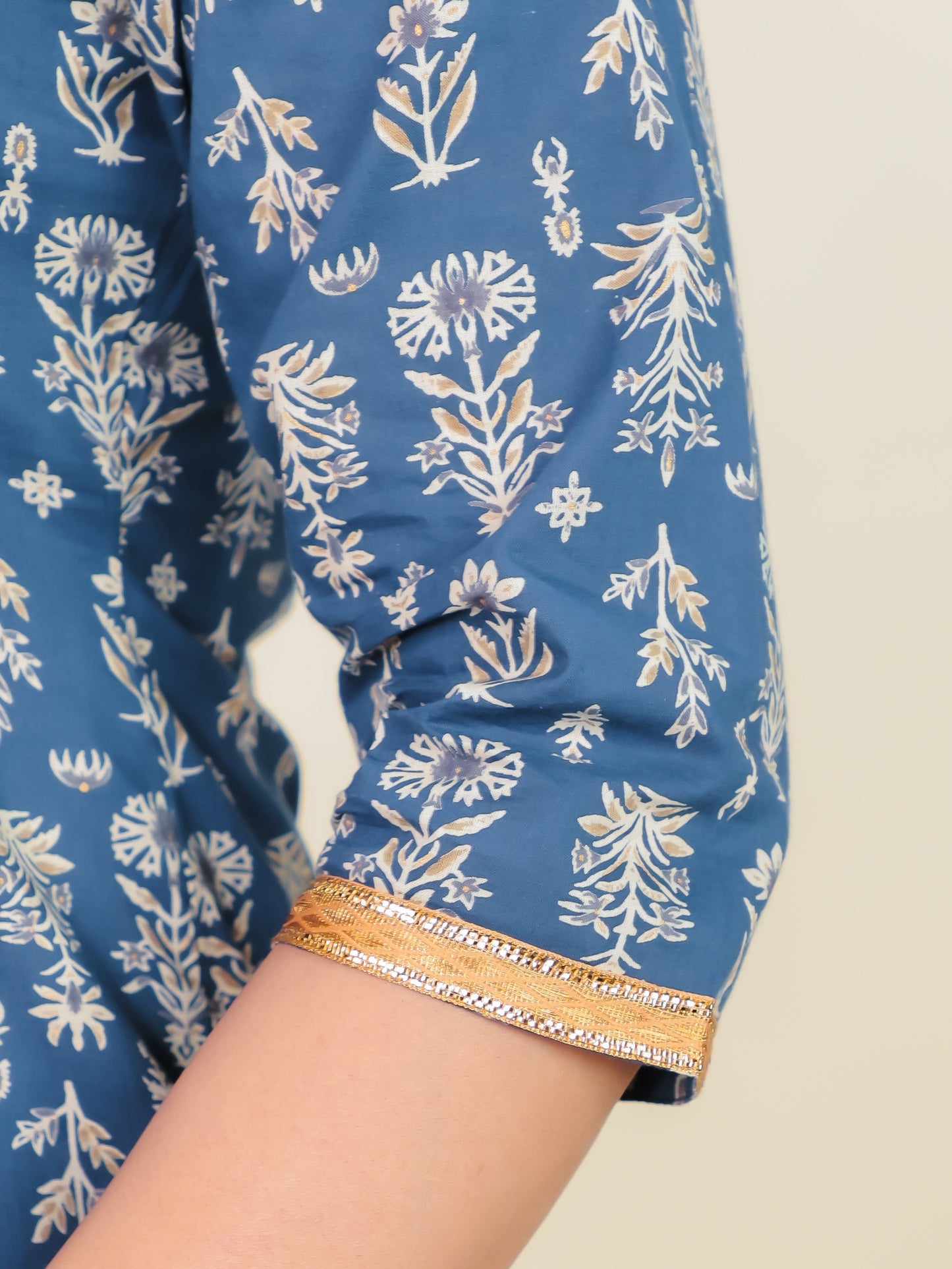 Soft Cotton Floral Straight Blue Kurti