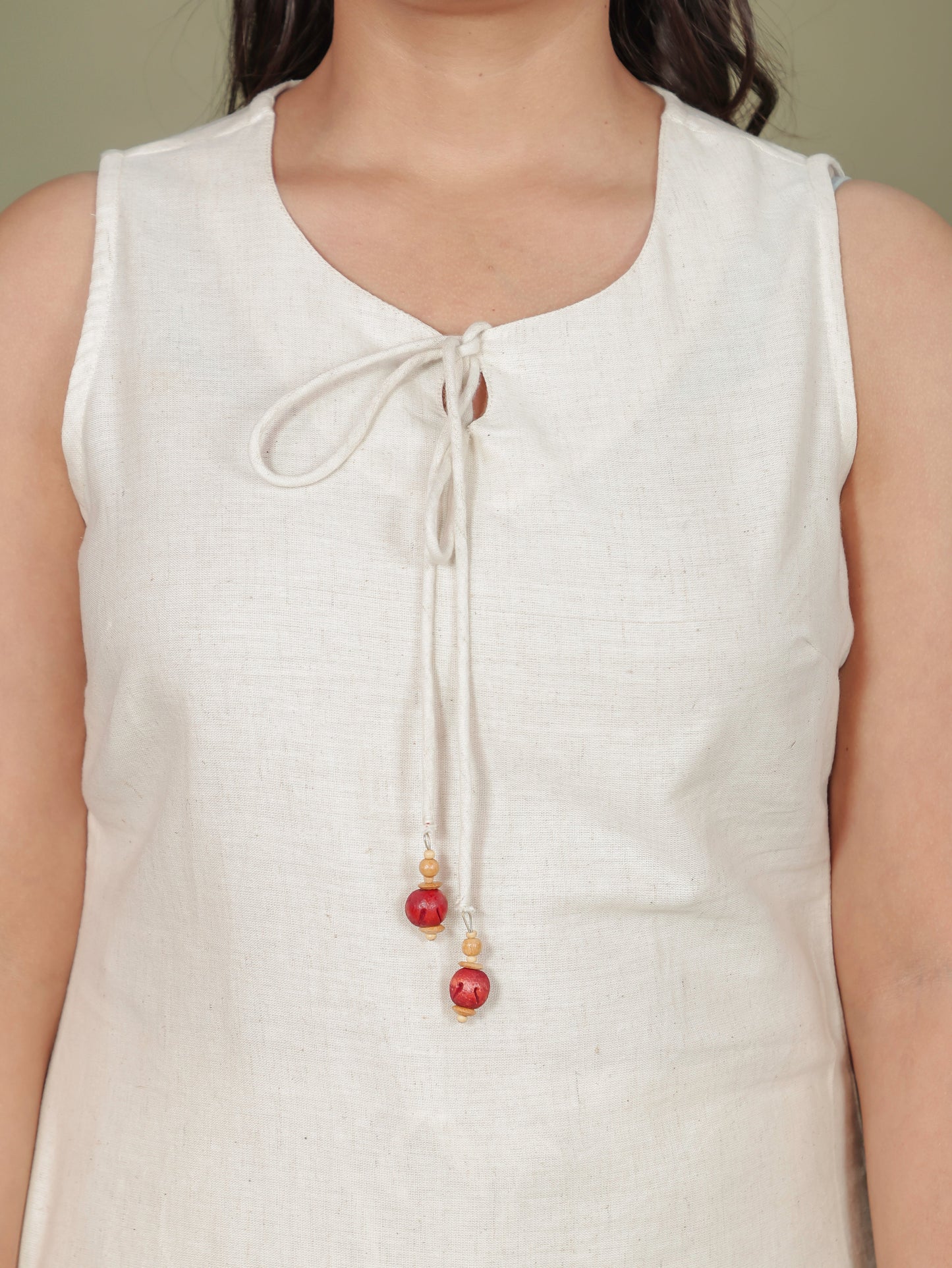 Natural Cotton Placement Print Straight Off White Kurta