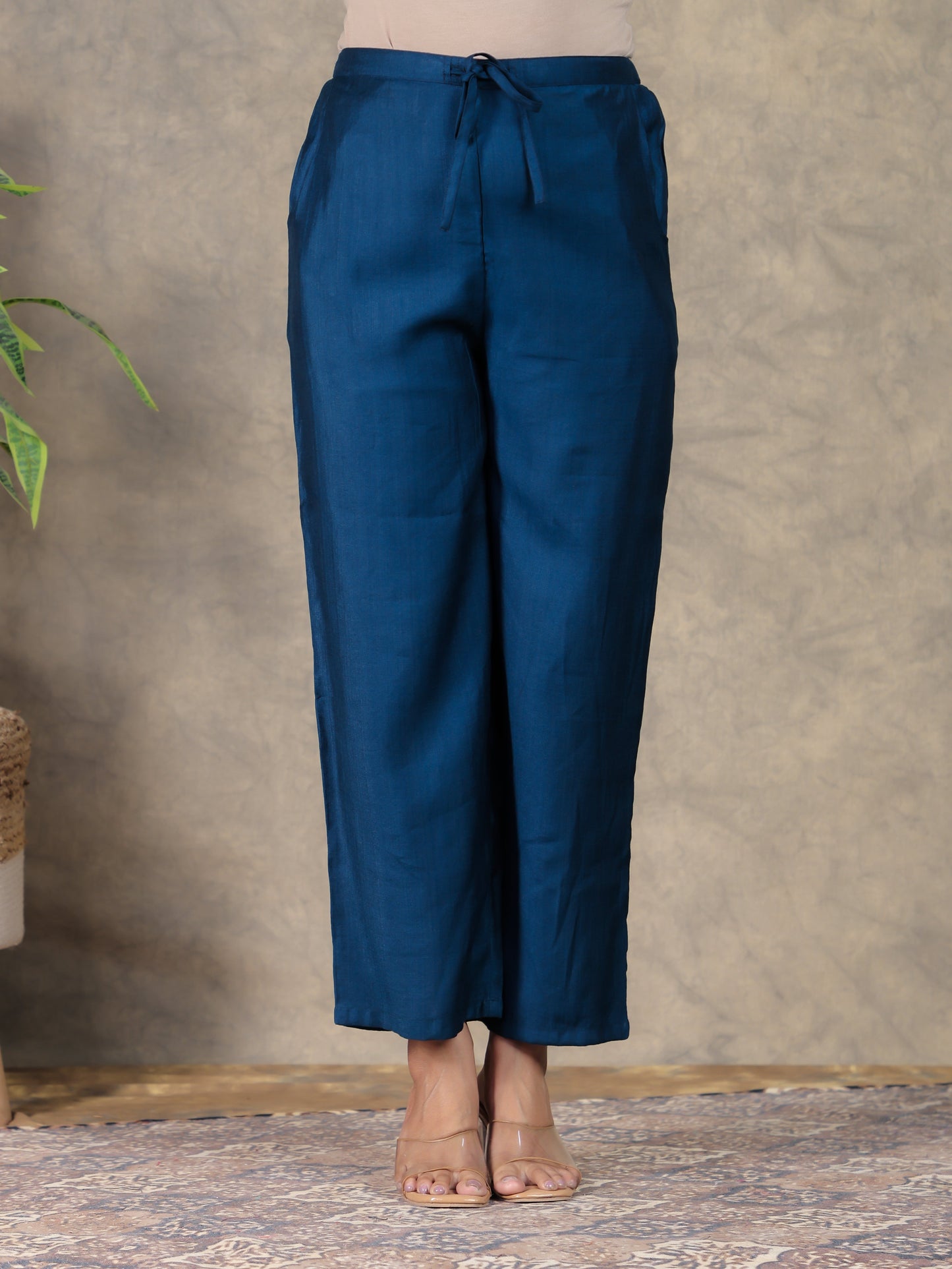 Vertigan Solid Navy Blue Straight Trousers