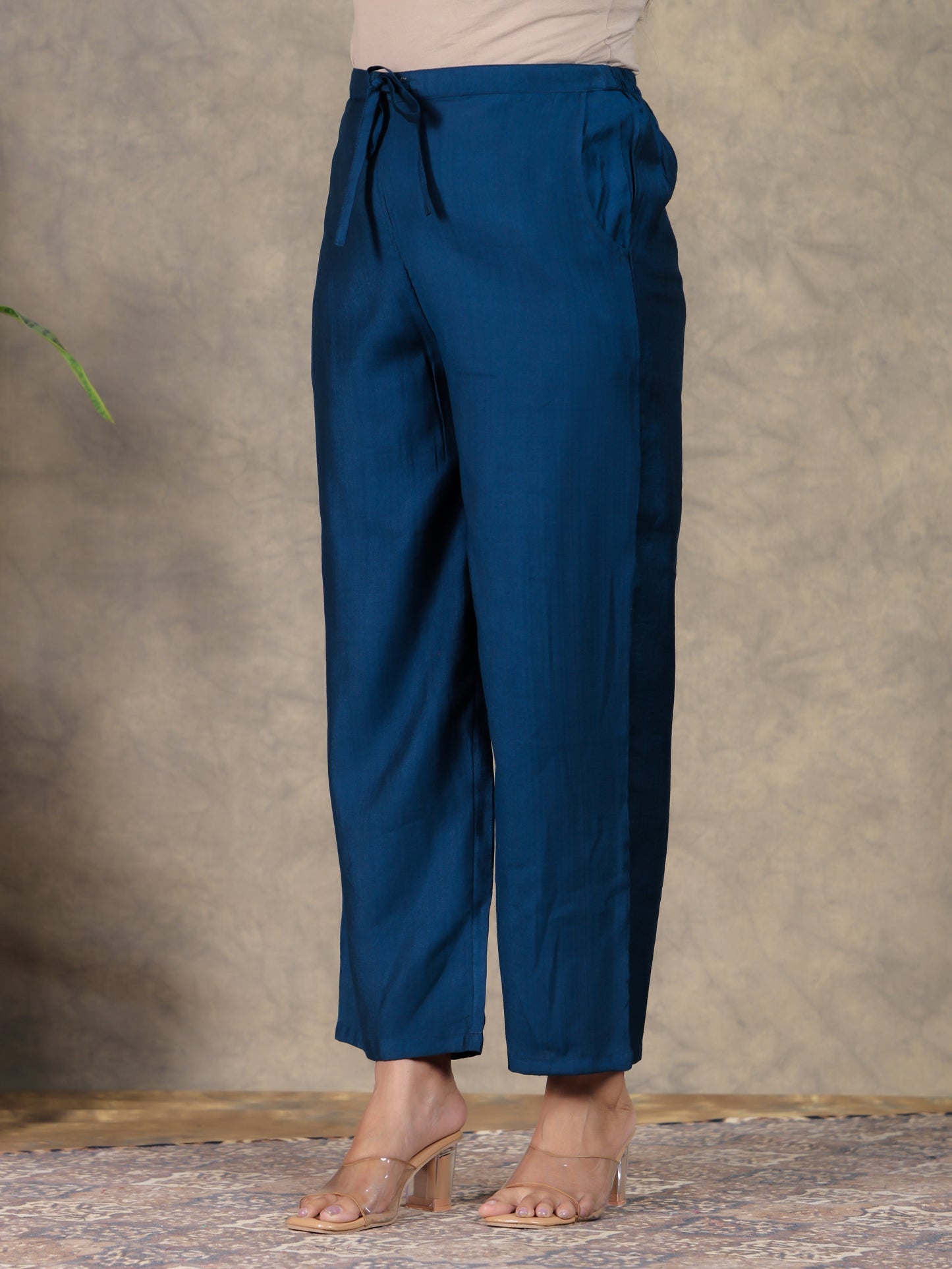 Vertigan Solid Navy Blue Straight Trousers