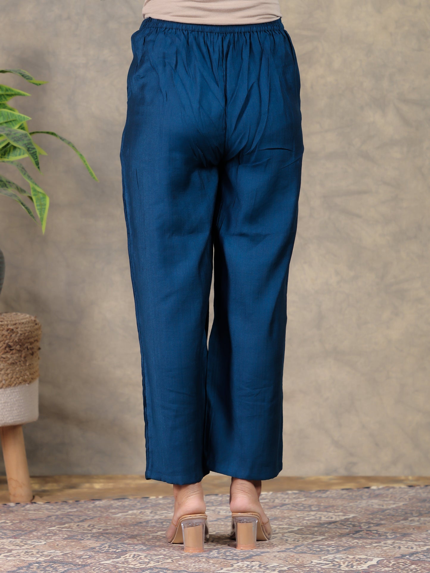 Vertigan Solid Navy Blue Straight Trousers