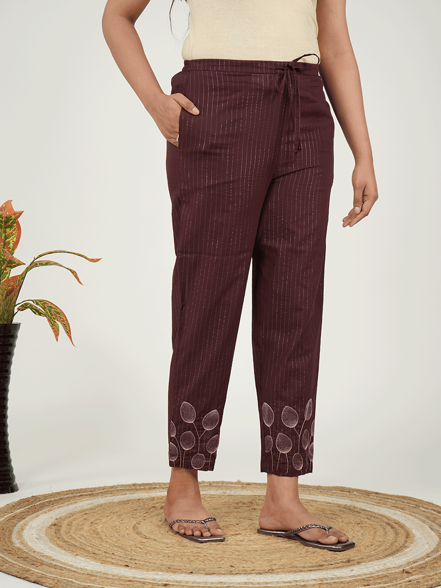 Embroidered Lurex Cotton Solid Straight Purple Kurta