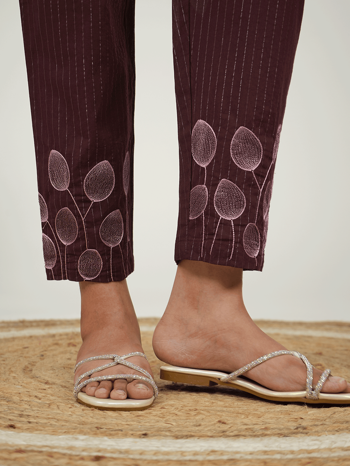 Embroidered Lurex Cotton Solid Straight Purple Kurta