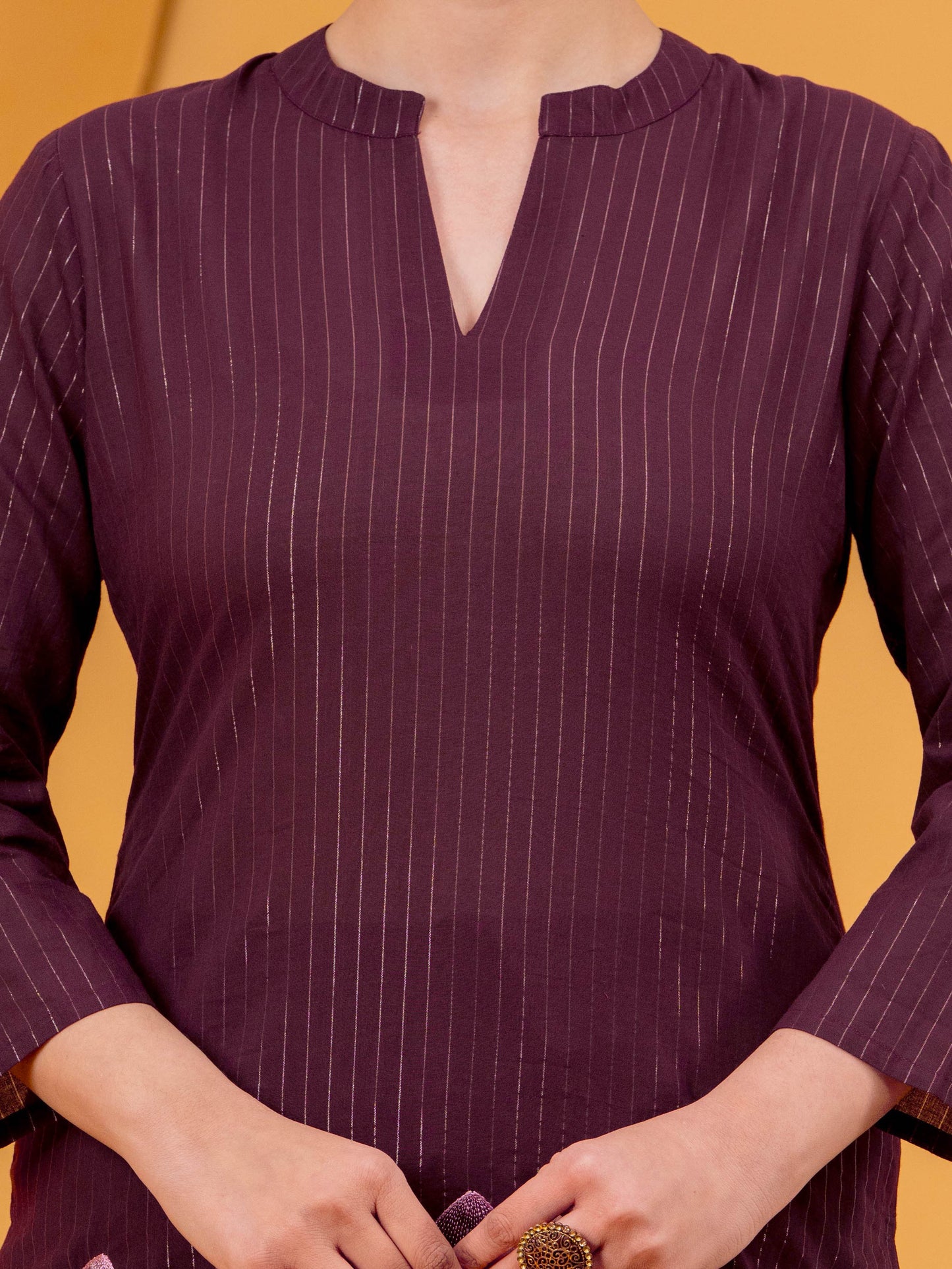 Embroidered Lurex Cotton Solid Straight Maroon Kurta