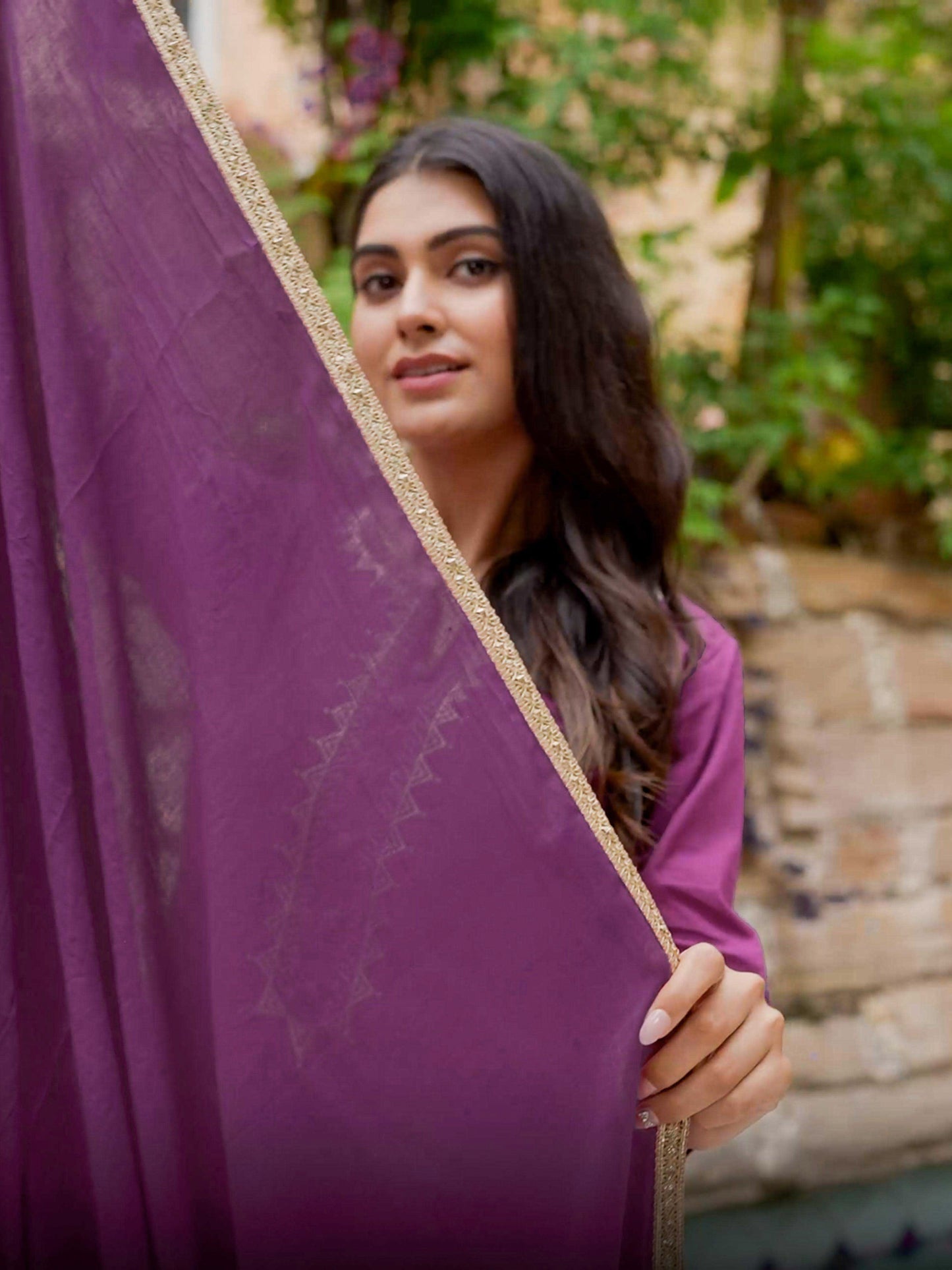 Embroidered Soft Cotton Solid A-line Purple Kurta