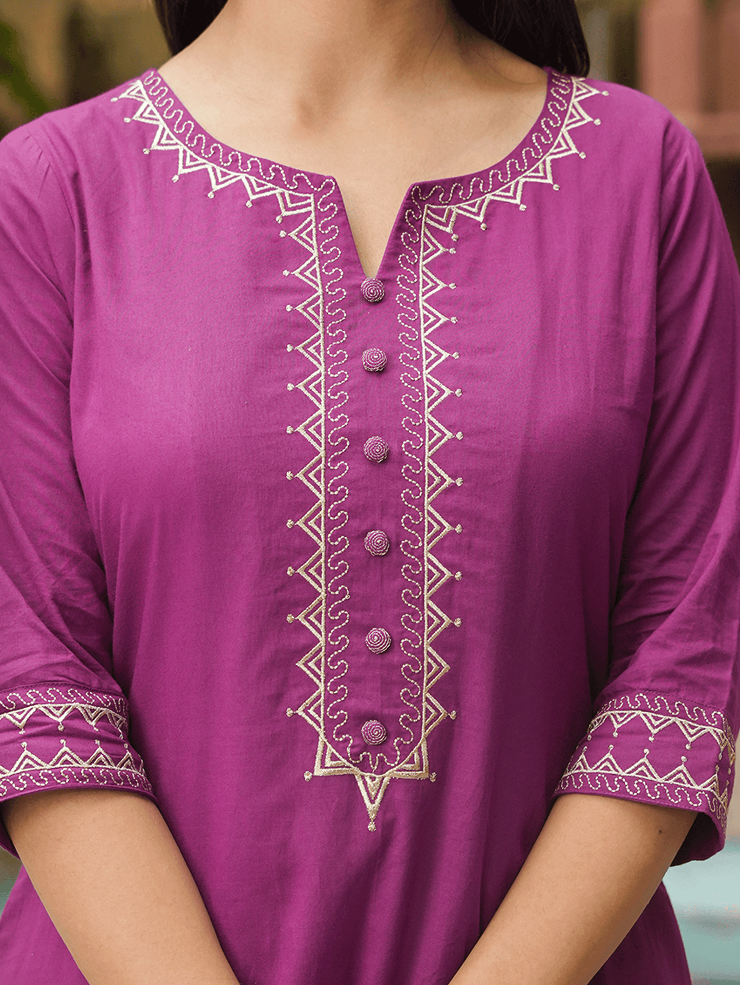 Embroidered Soft Cotton Solid A-line Purple Kurta