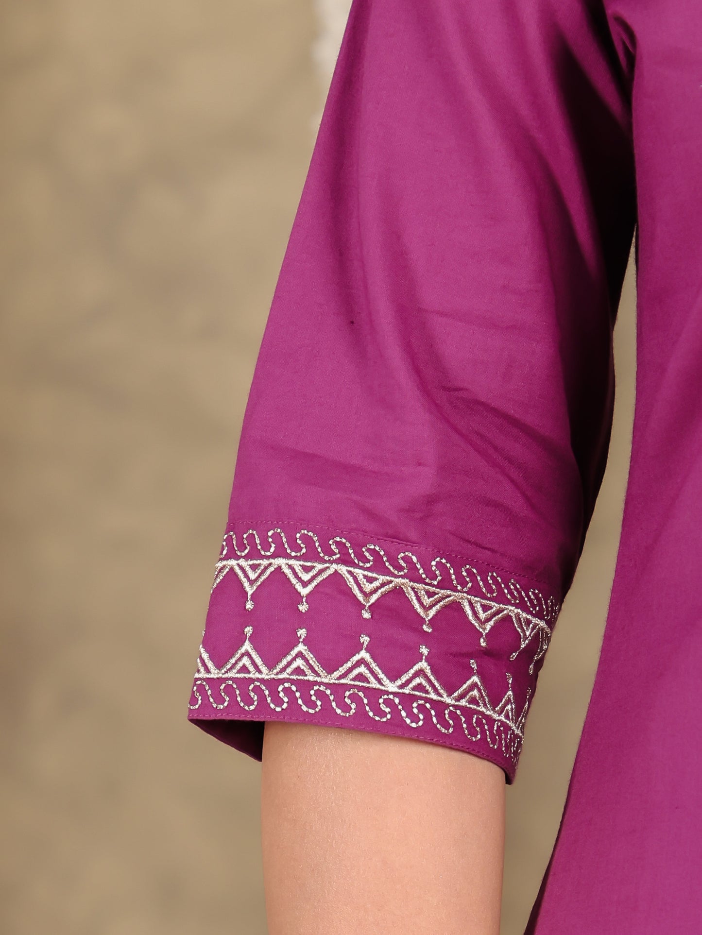 Embroidered Soft Cotton Solid A-line Purple Kurta