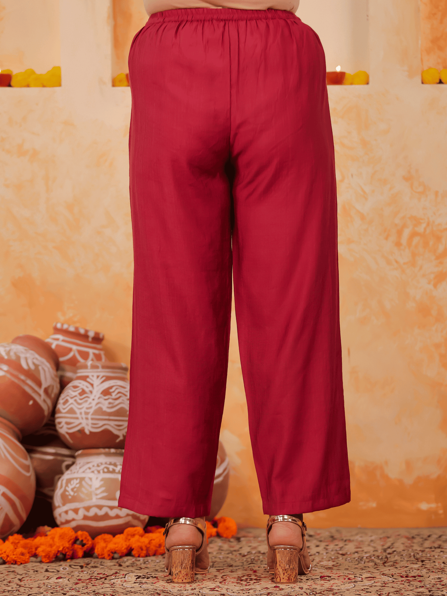 Embroidered Blended Silk Solid Straight Maroon Kurta