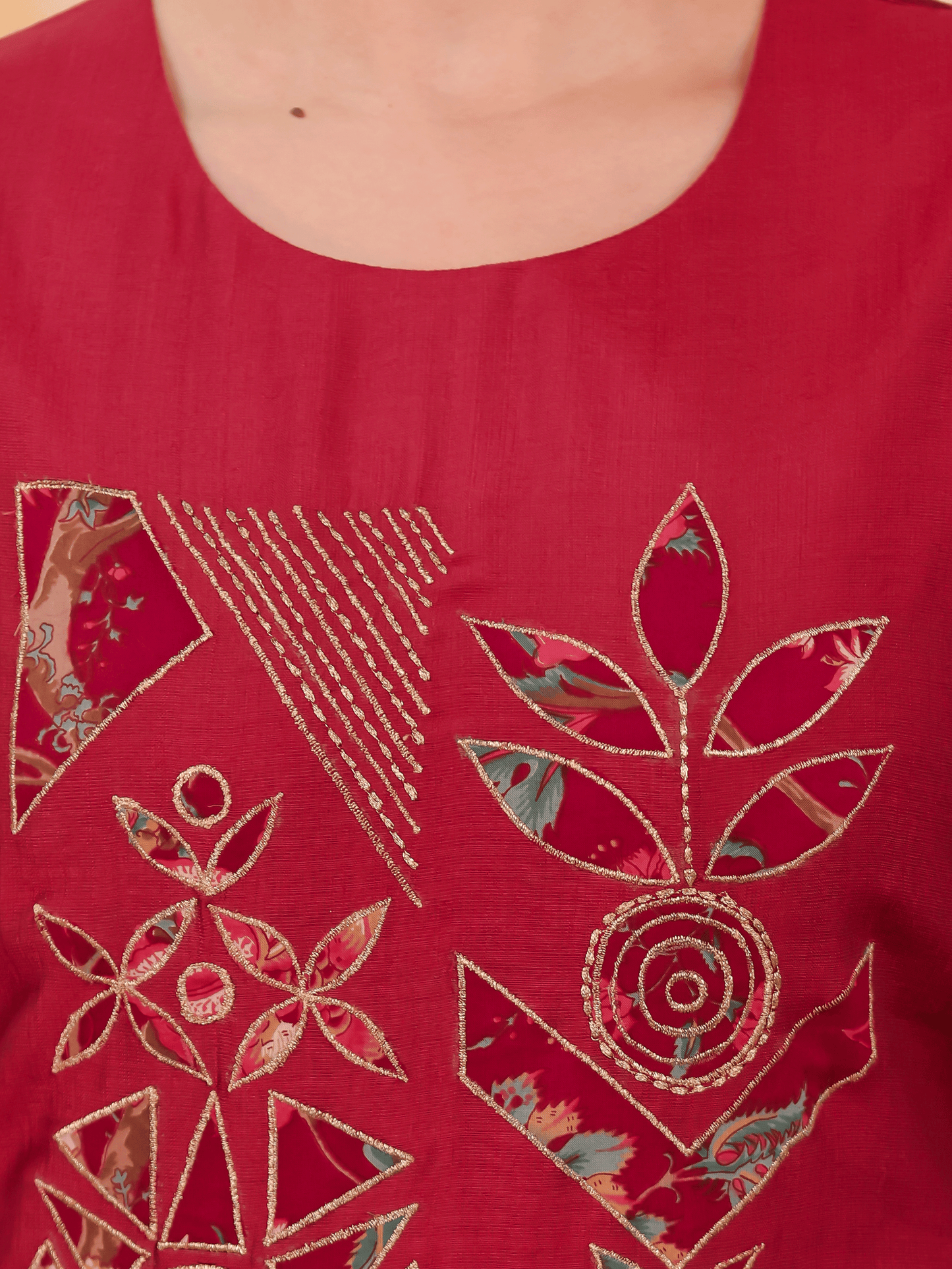 Embroidered Blended Silk Solid Straight Maroon Kurta