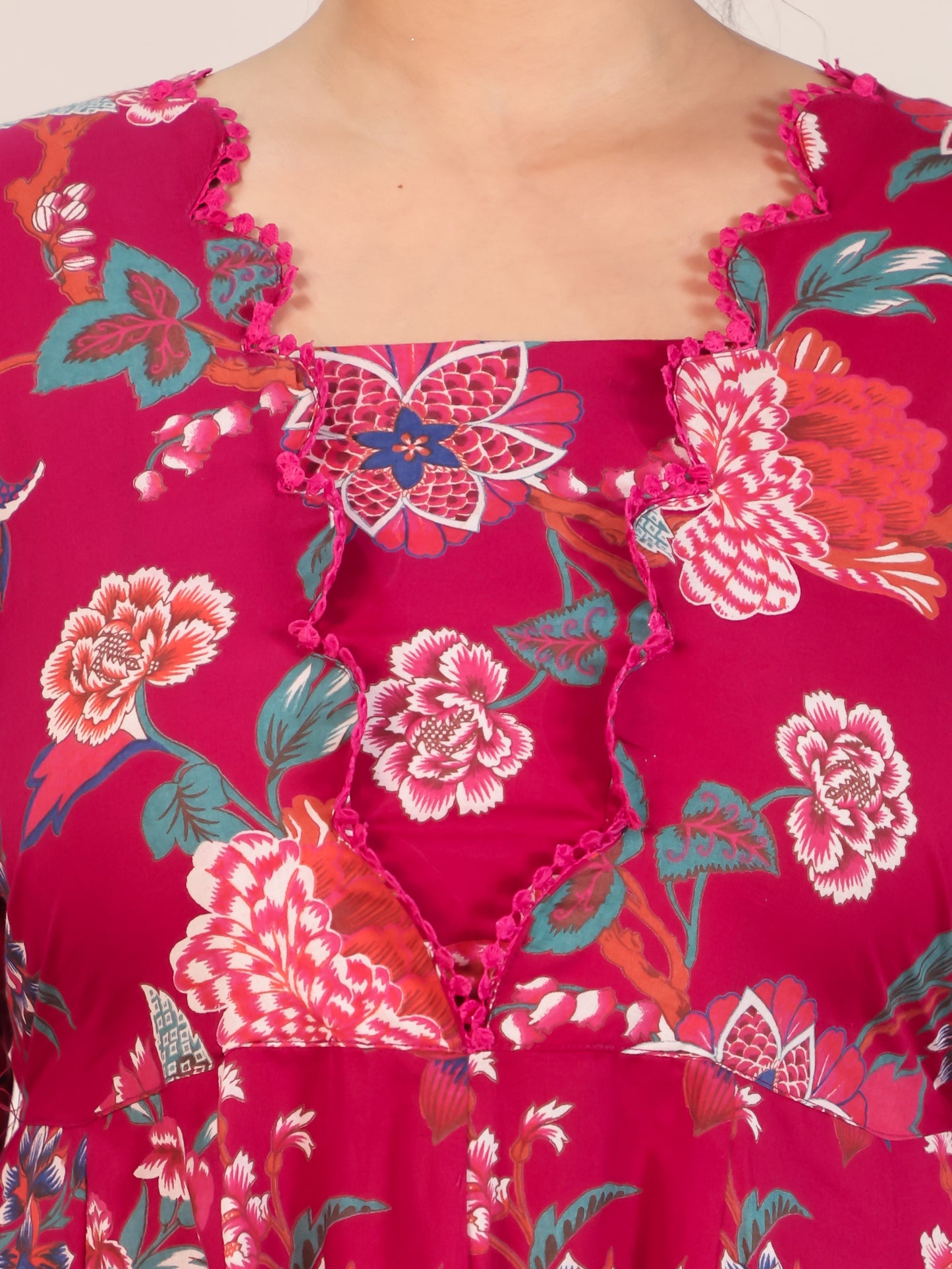 Soft Cotton Floral Flared Pink Dress