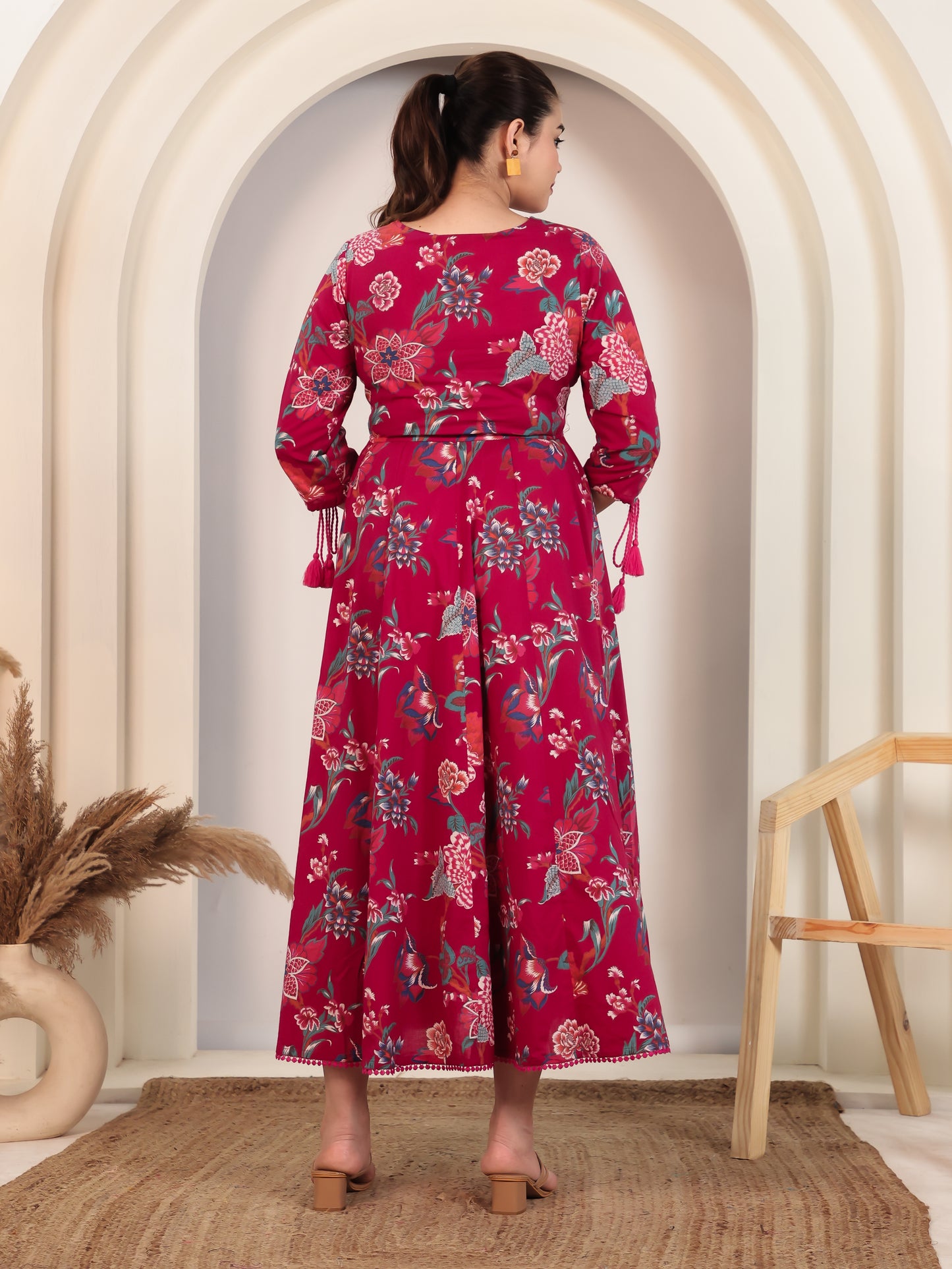 Soft Cotton Floral Flared Pink Dress