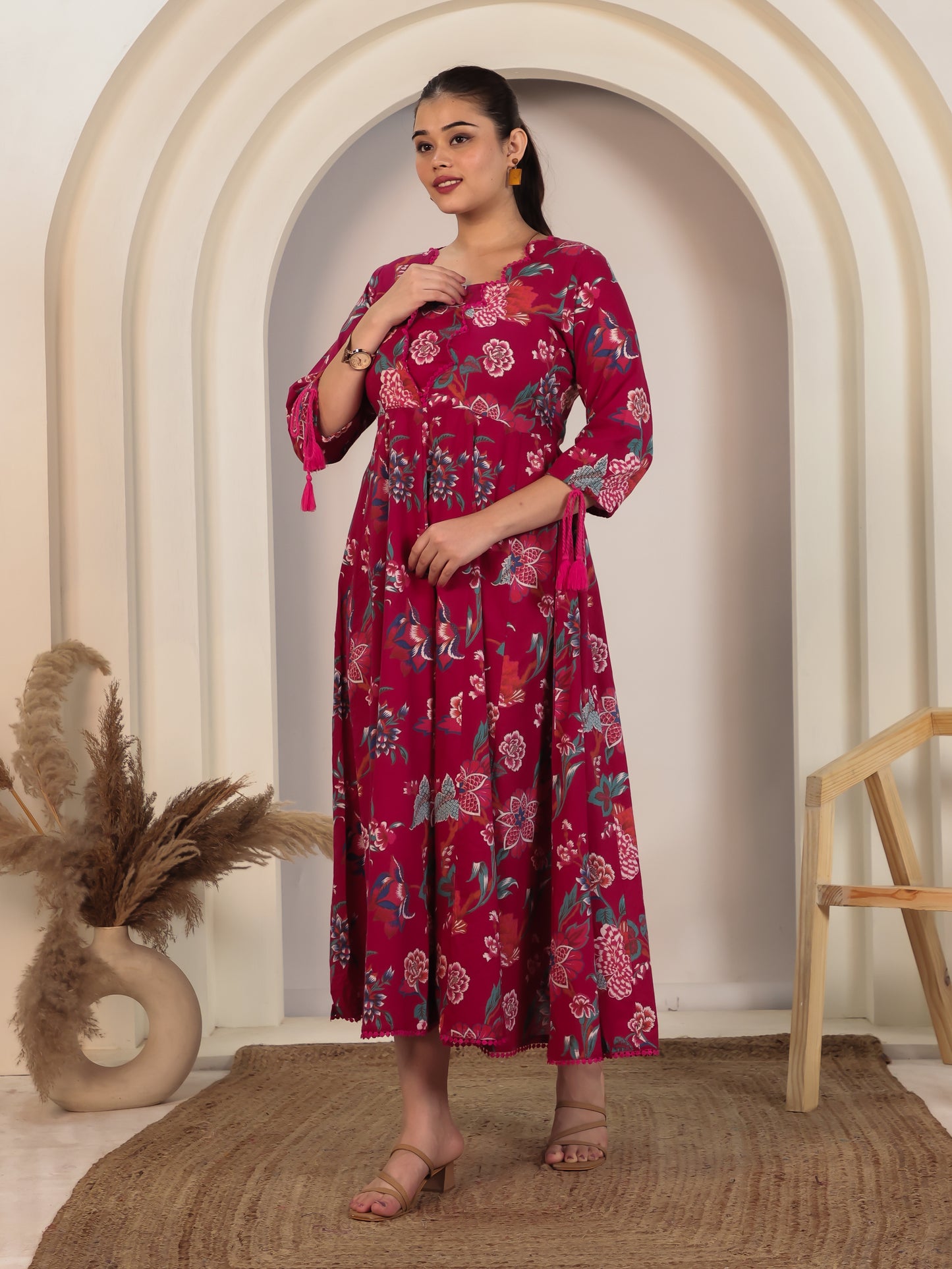 Soft Cotton Floral Flared Pink Dress